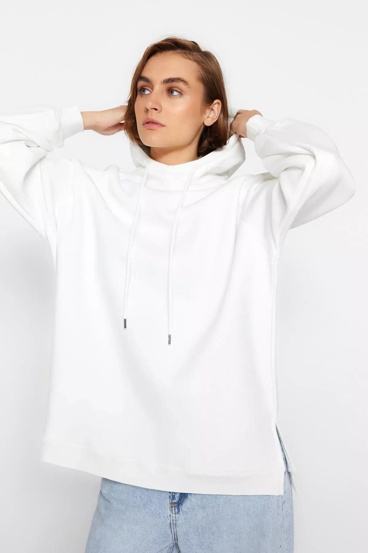 Ecru Hooded Oversize Sweatshirt, Ecru, large image number 2