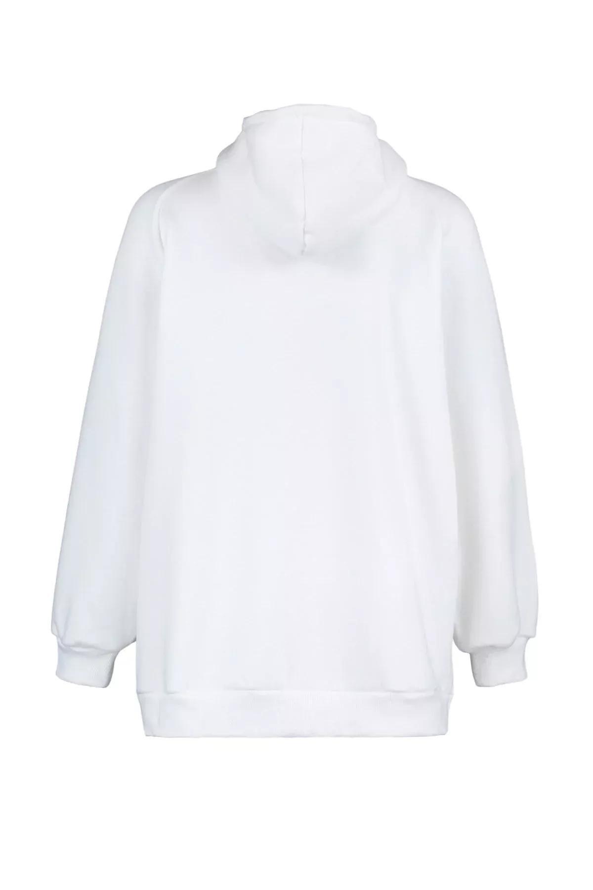 Ecru Hooded Oversize Sweatshirt, Ecru, large image number 7