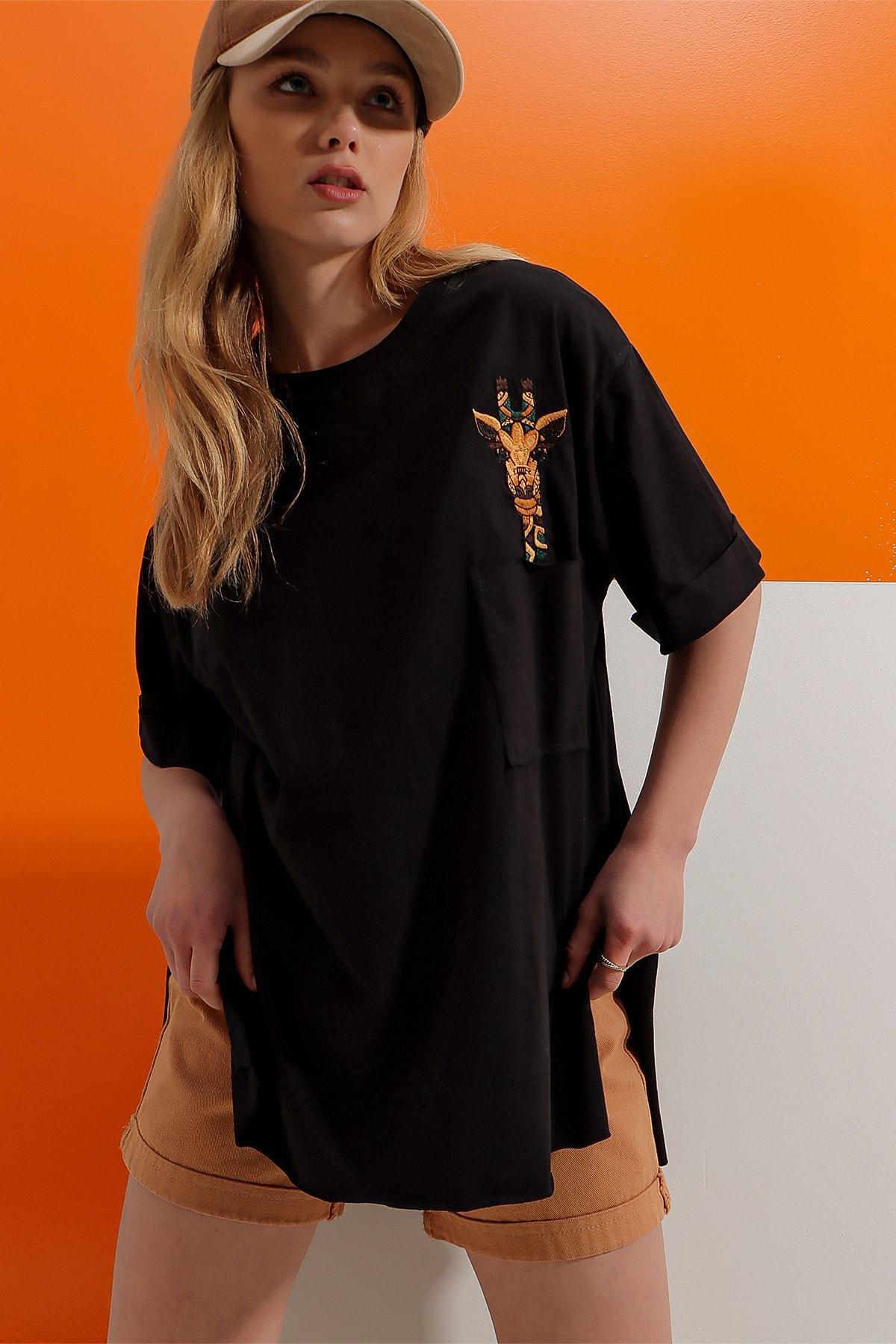 Black Crew Neck Printed Cotton T-Shirt, , large image number 3