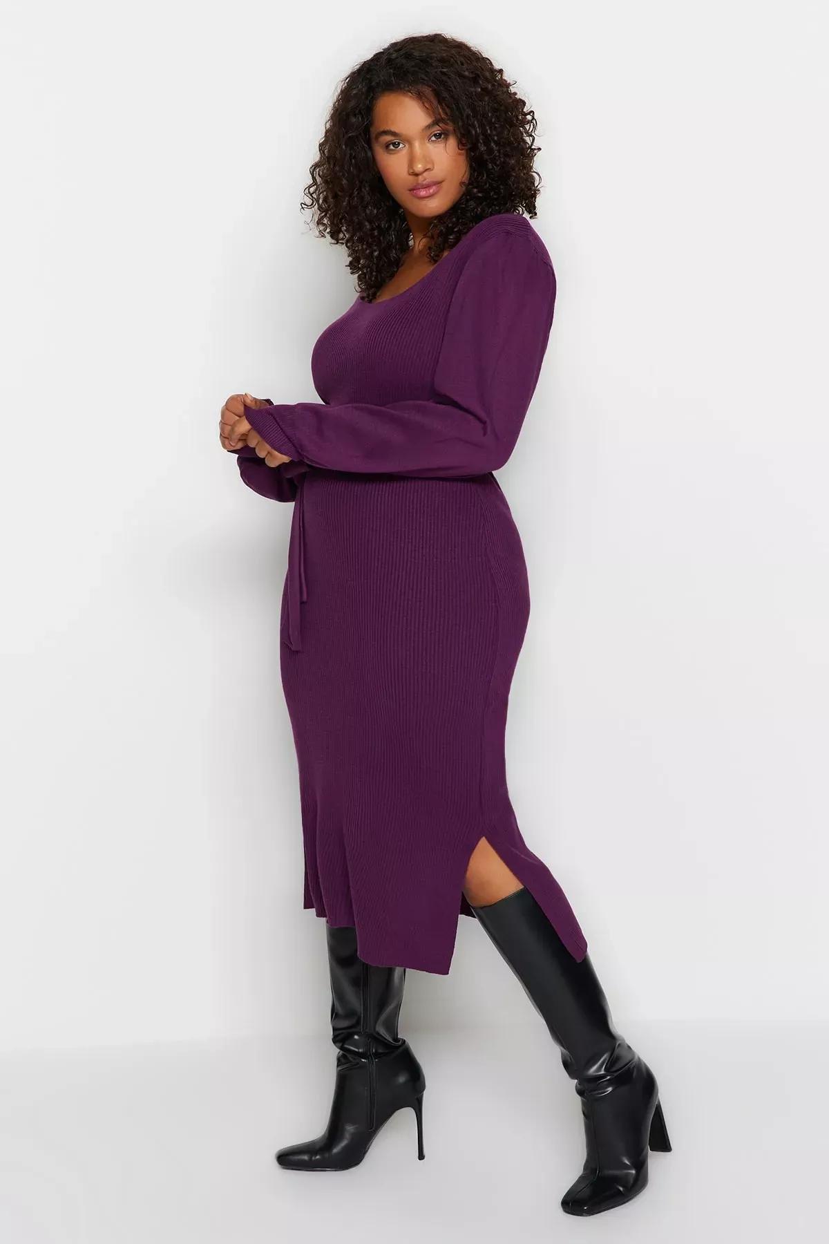 Purple Bodycon Plus Size Dress, Plum, medium