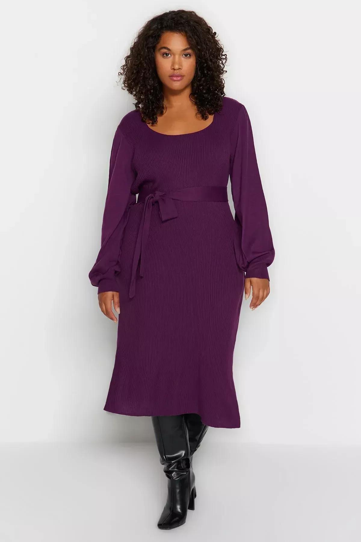 Purple Bodycon Plus Size Dress, Plum, medium