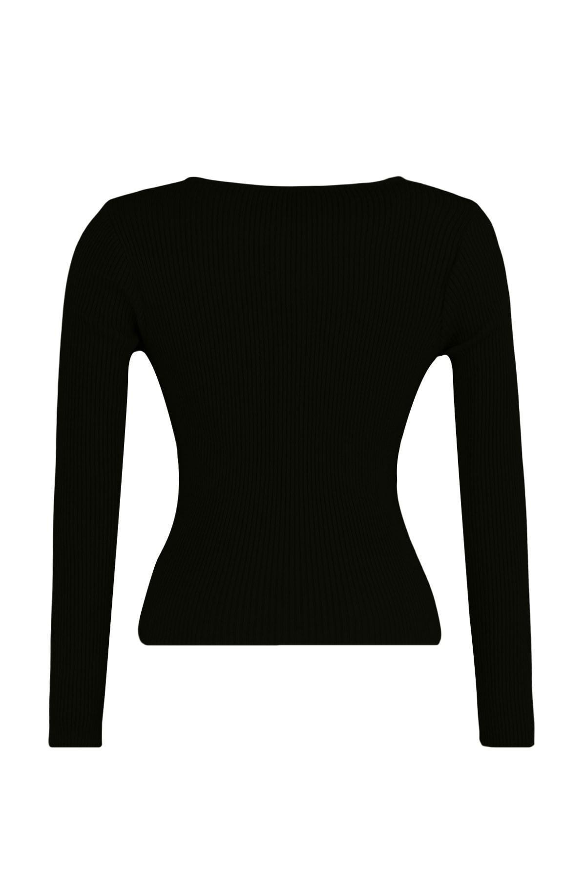 Trendyol - Black Double-Breasted Plus Size Sweater