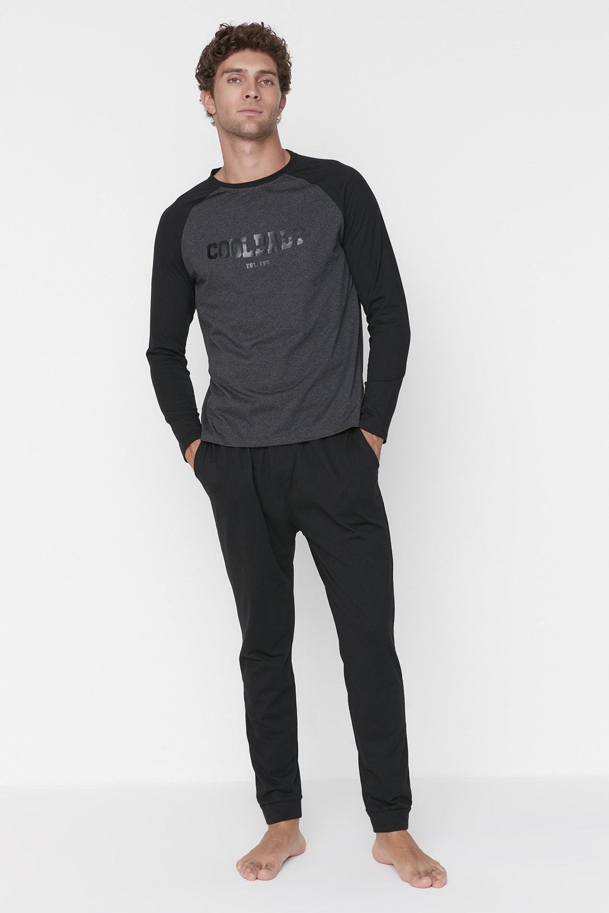 Black Crew Neck Pajama Set, , large image number 0