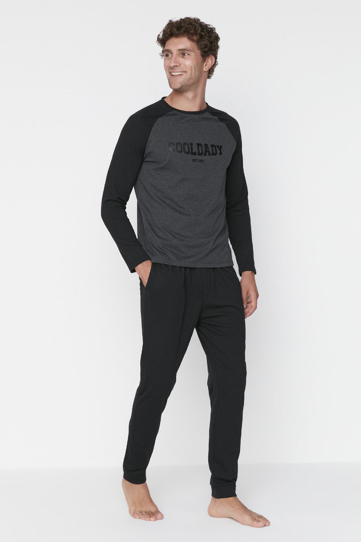 Black Crew Neck Pajama Set, , large image number 1