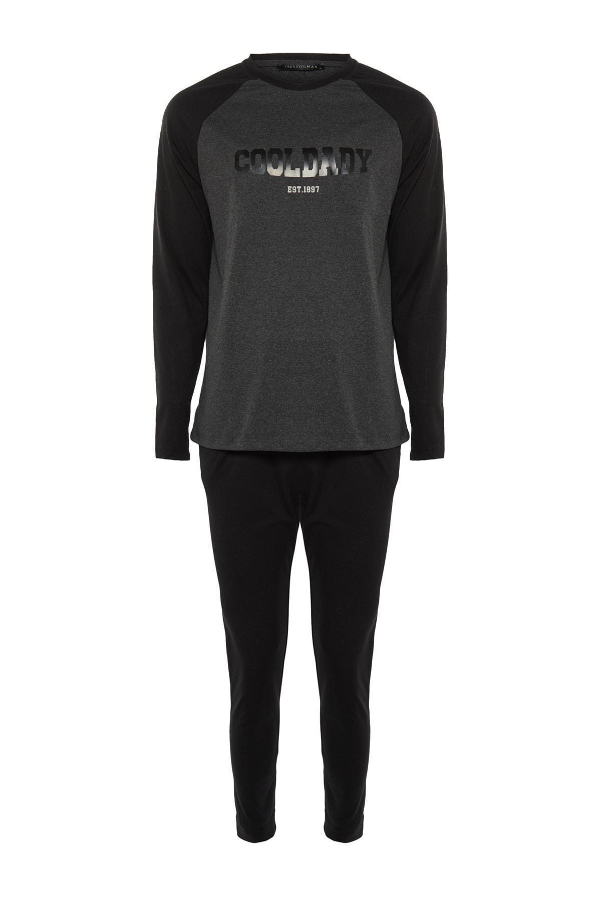 Black Crew Neck Pajama Set, , large image number 5