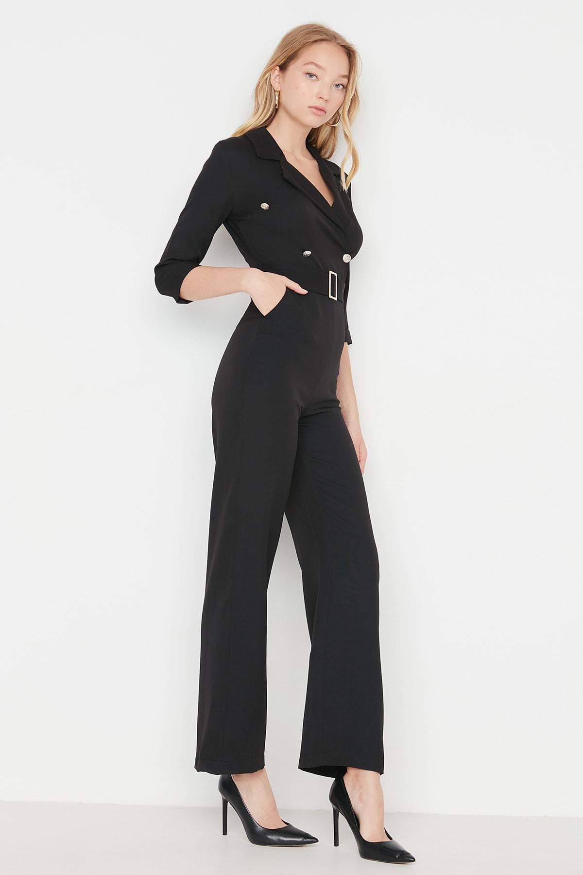 Black Lapel Collared Jumpsuit, , large image number 0