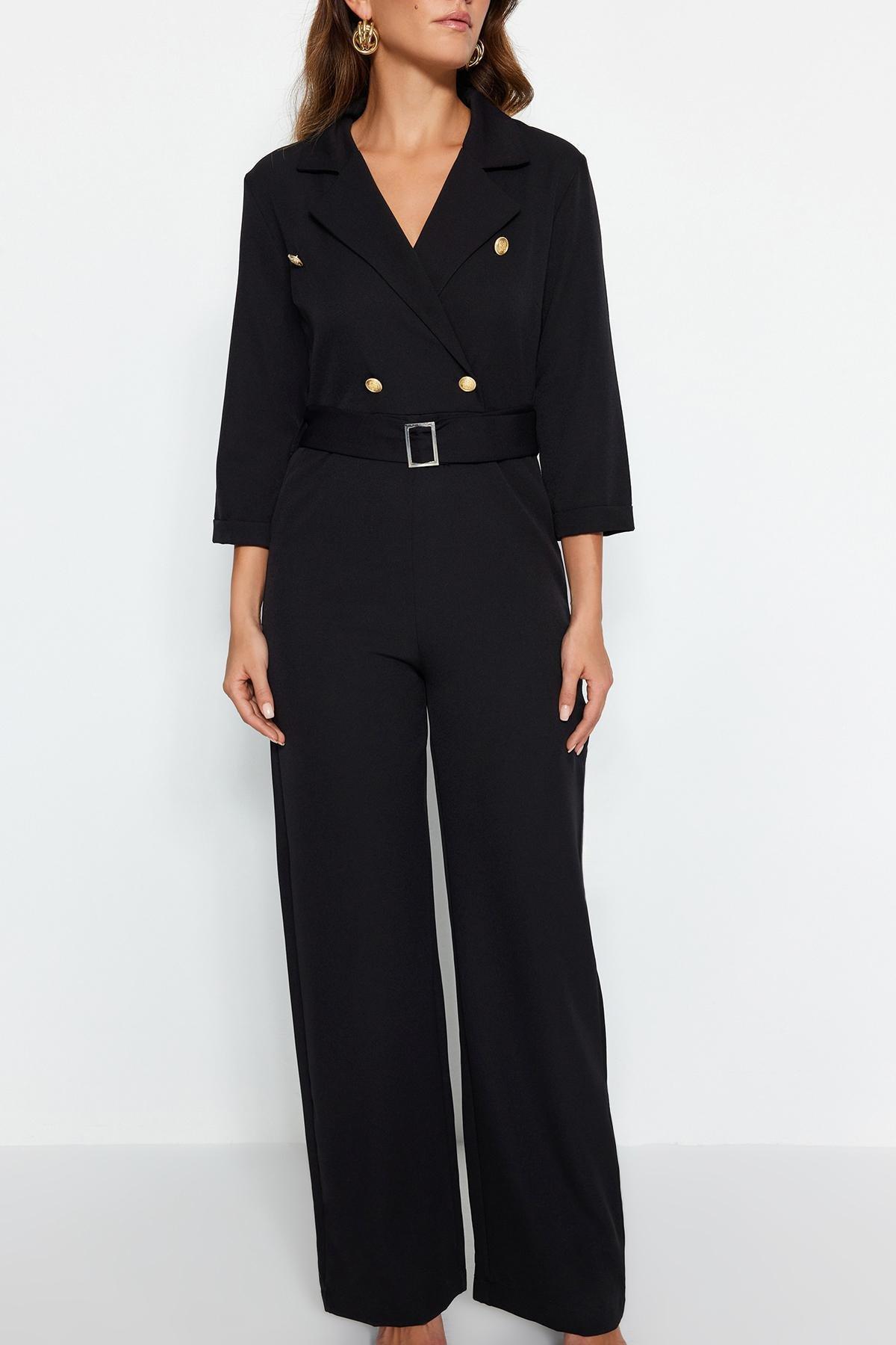 Black Lapel Collared Jumpsuit, , large image number 4