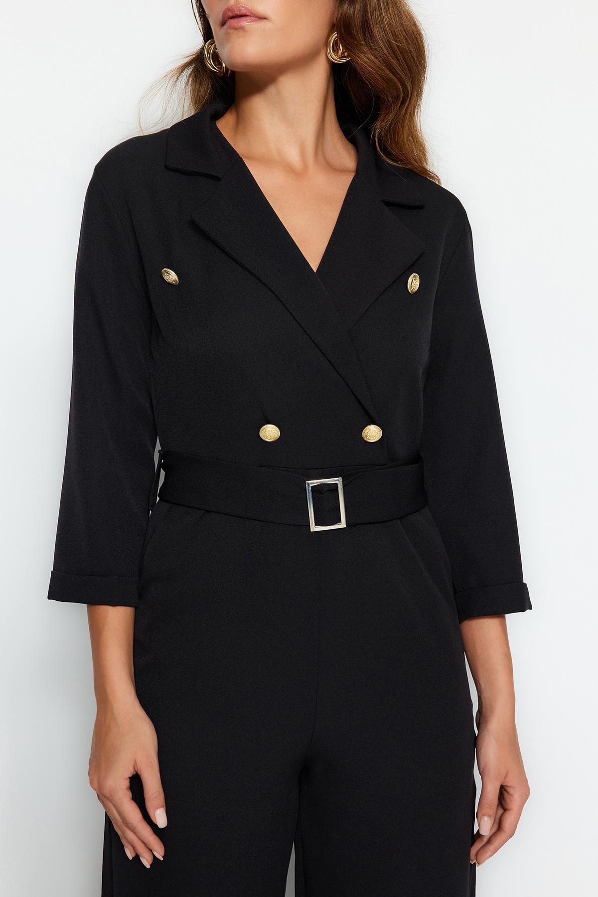 Black Lapel Collared Jumpsuit, , large image number 5