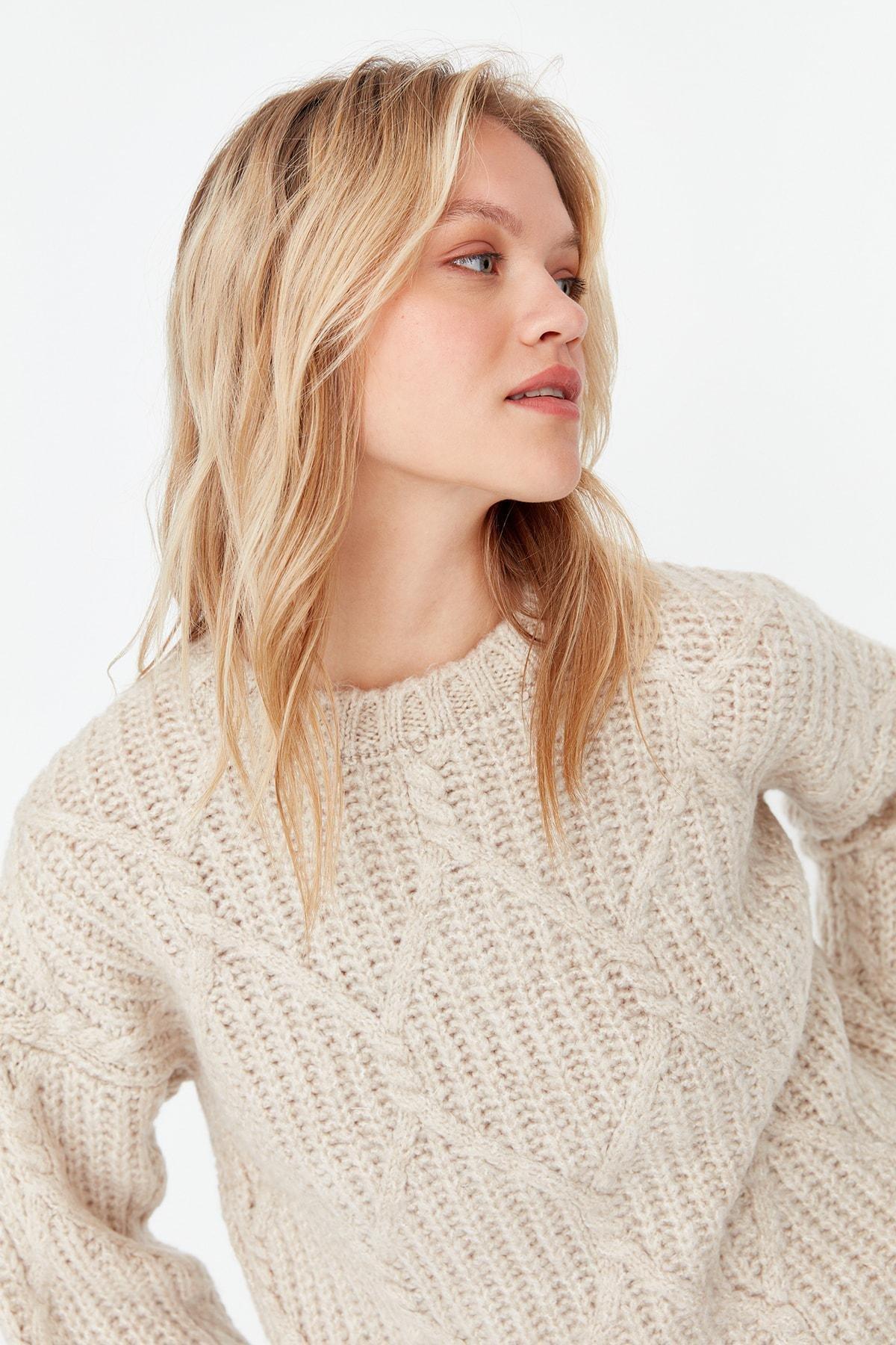 Beige Crew Neck Oversize Sweater, , large image number 2