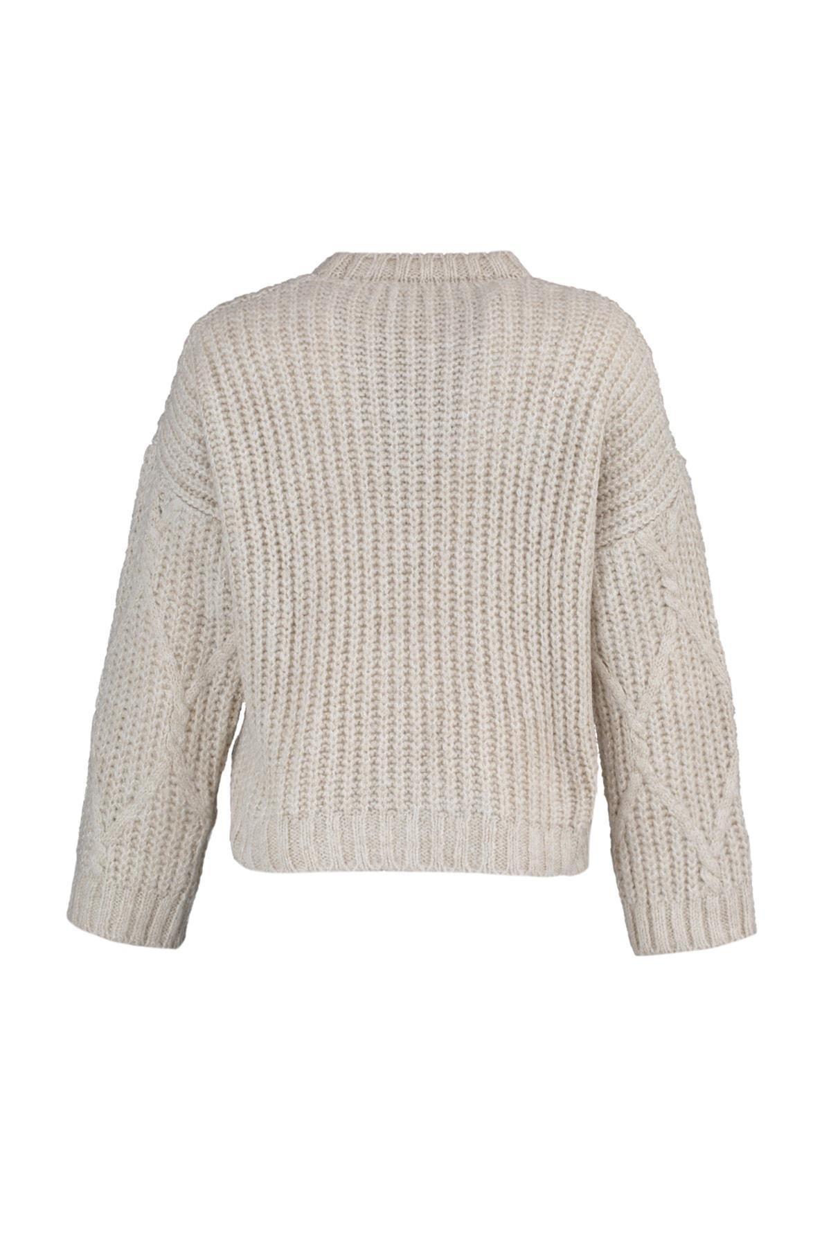 Beige Crew Neck Oversize Sweater, , large image number 5