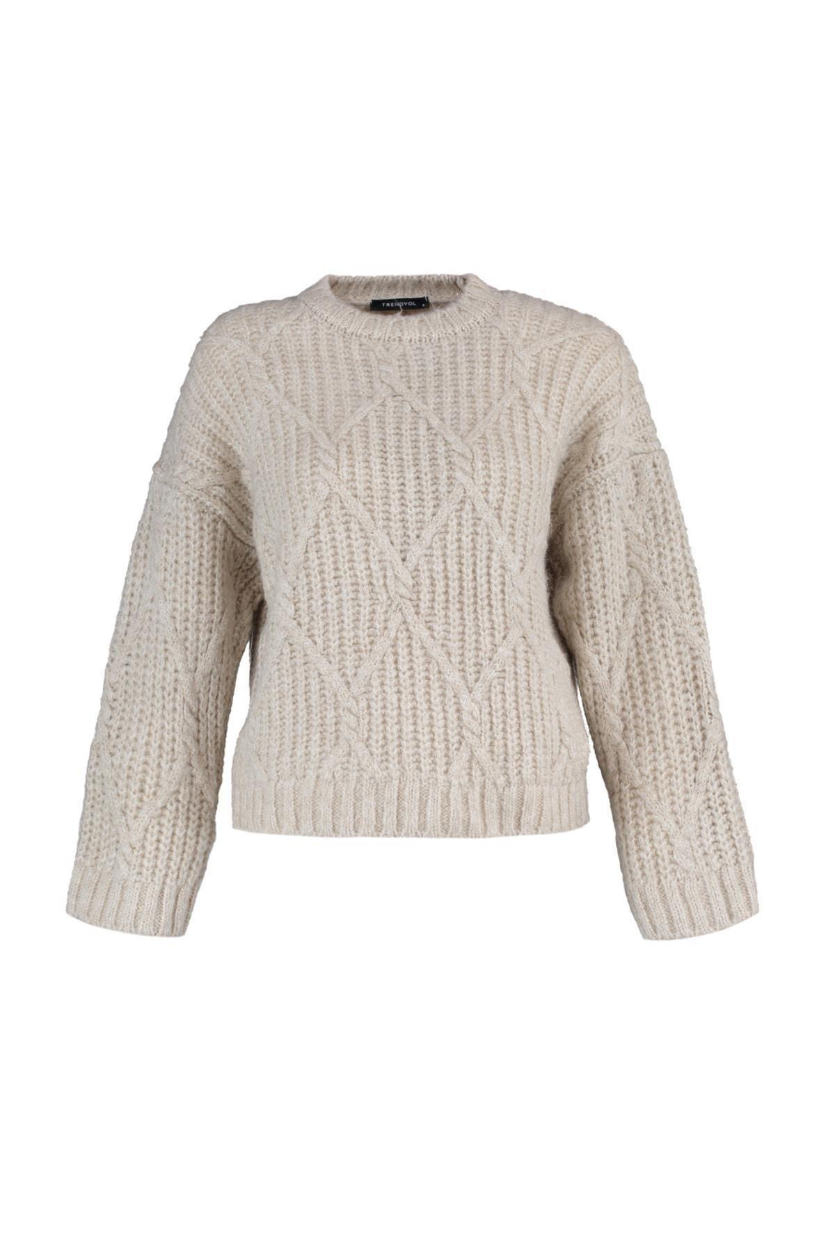 Beige Crew Neck Oversize Sweater, , large image number 6