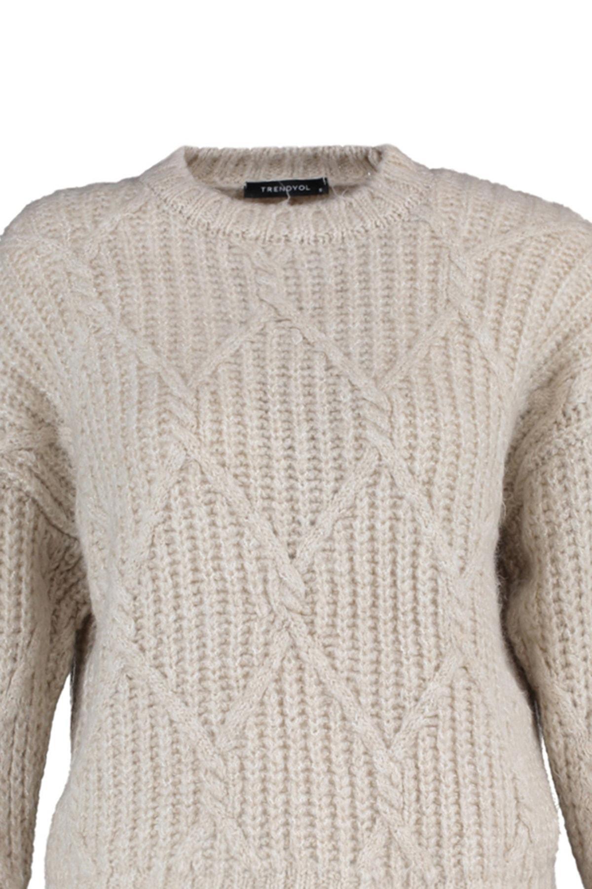 Beige Crew Neck Oversize Sweater, , large image number 7
