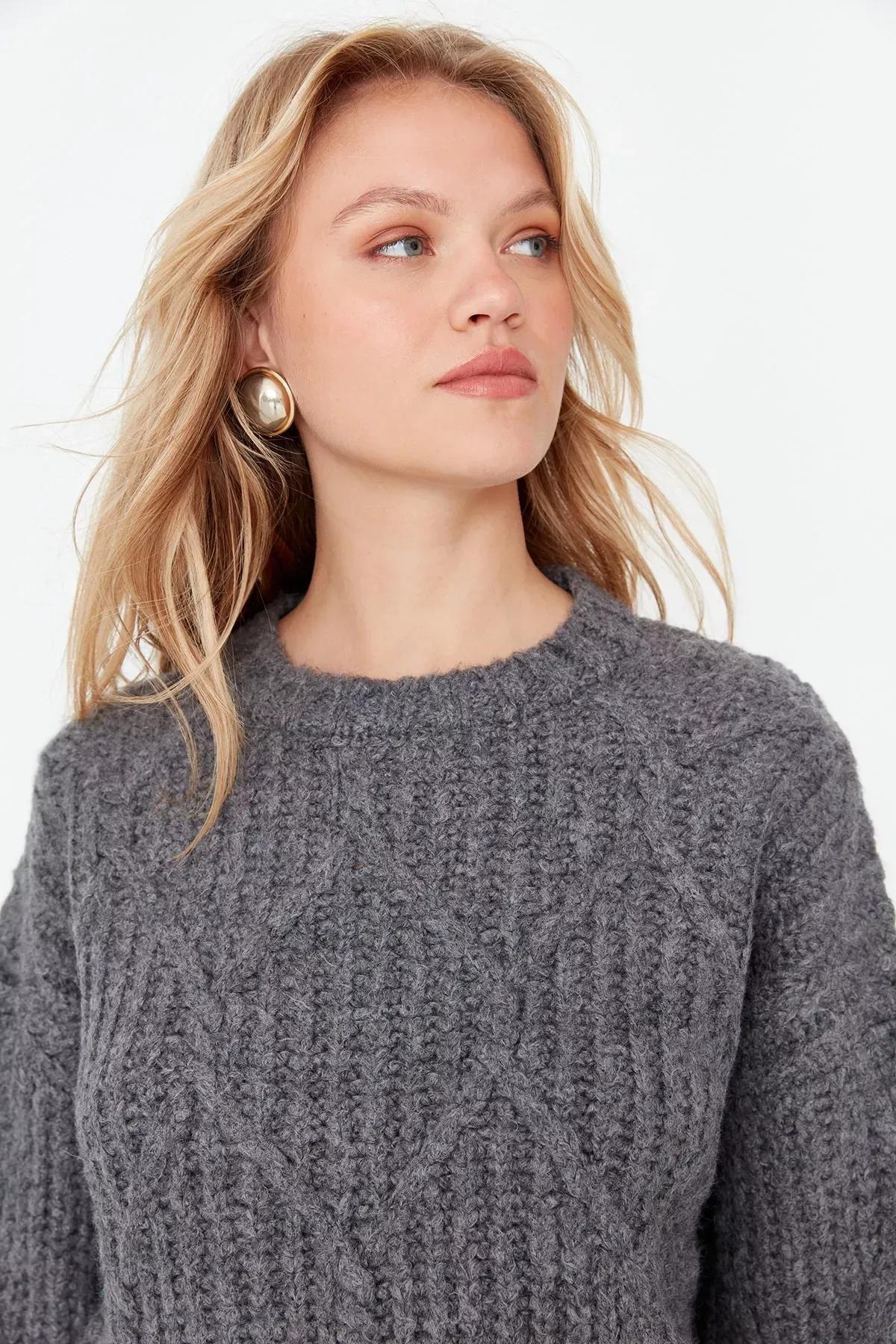 Gray Oversize Turtleneck Sweater, Gray, large image number 2