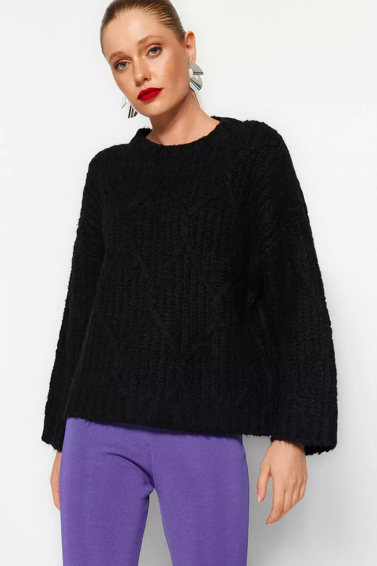 Black Oversize Sweater, Black, large image number 0