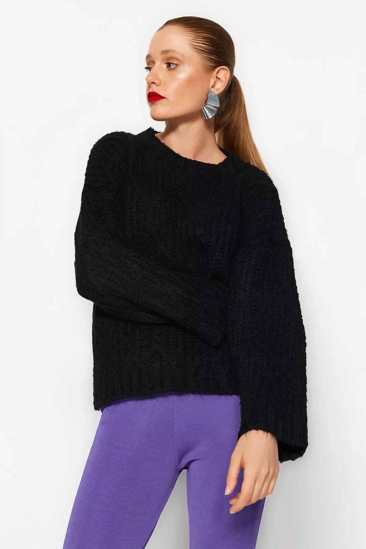 Black Oversize Sweater, Black, large image number 1