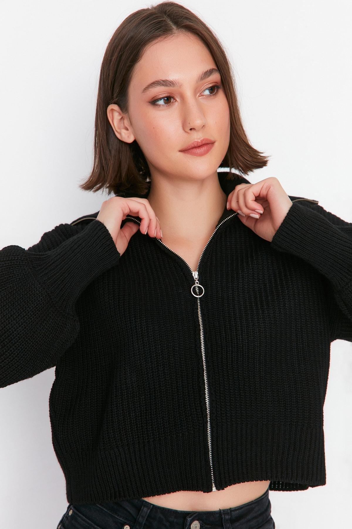 Black Standing Collar Cardigan, , large image number 2
