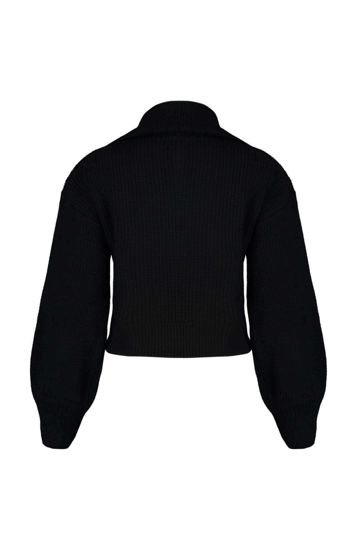 Black Standing Collar Cardigan, , large image number 5