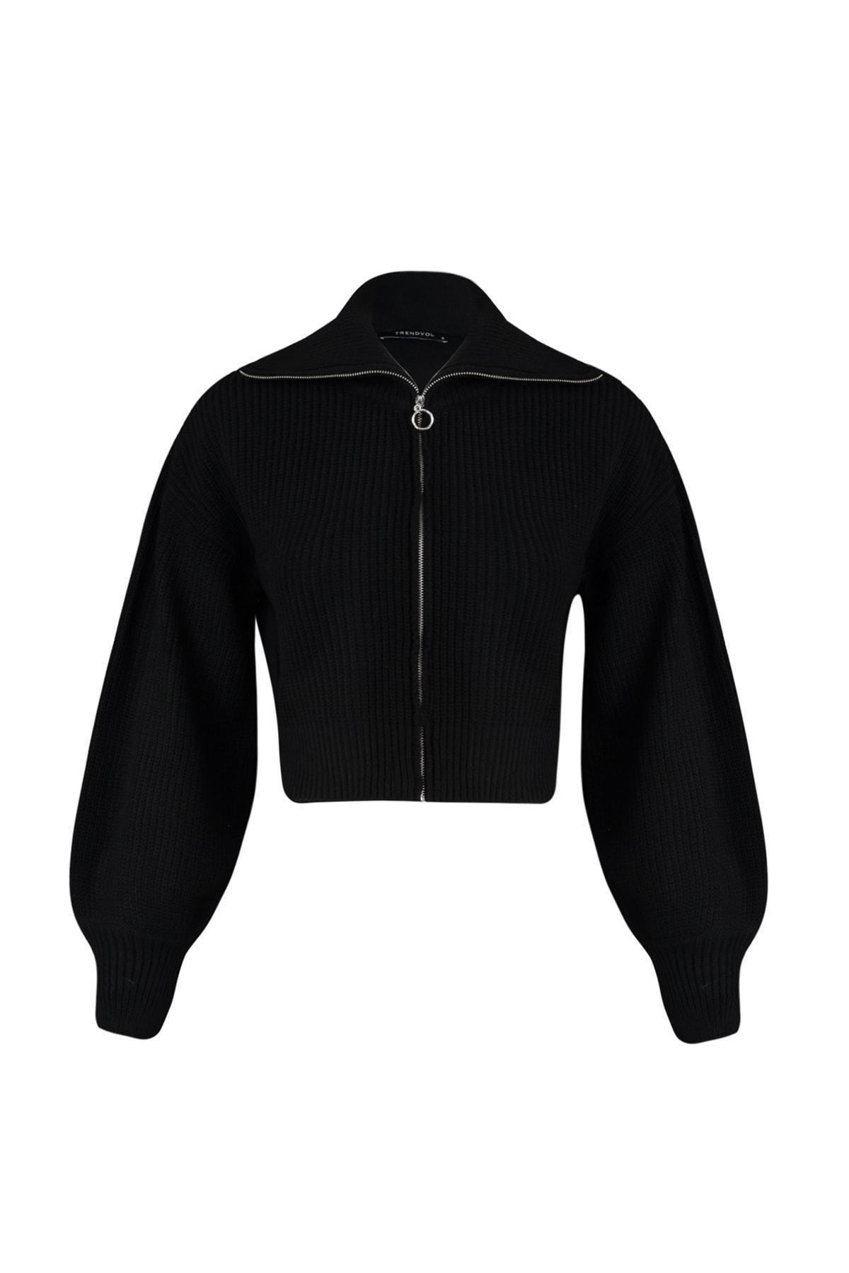 Black Standing Collar Cardigan, , large image number 6