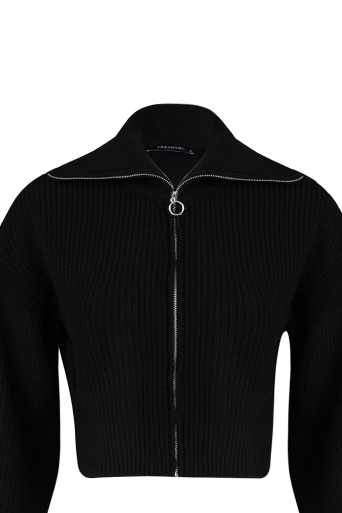 Black Standing Collar Cardigan, , large image number 7