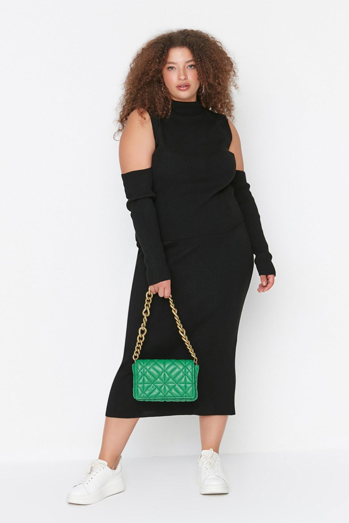 Black Fitted Plus Size Co-Ord Set, , large image number 0