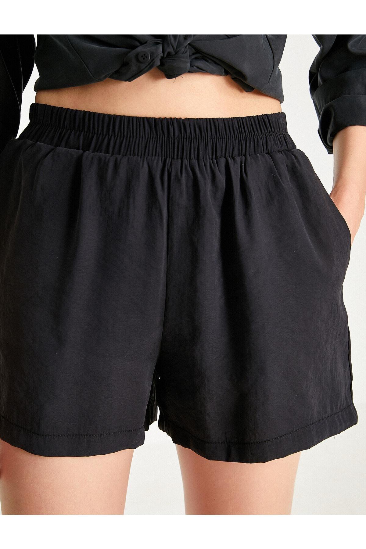 Koton - Black Elastic Waist Wide Leg Shorts