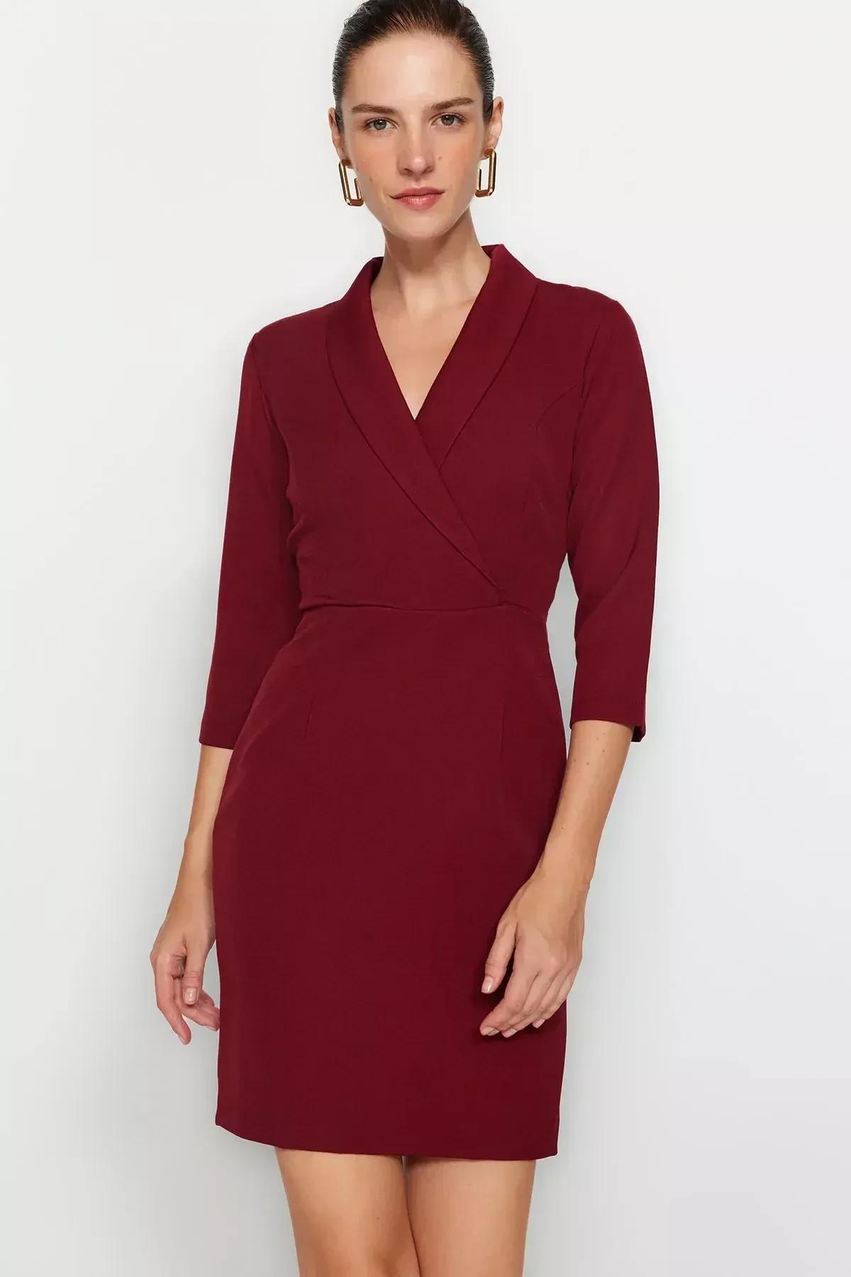 Red Collared Mini Woven Dress, Burgundy, large image number 2