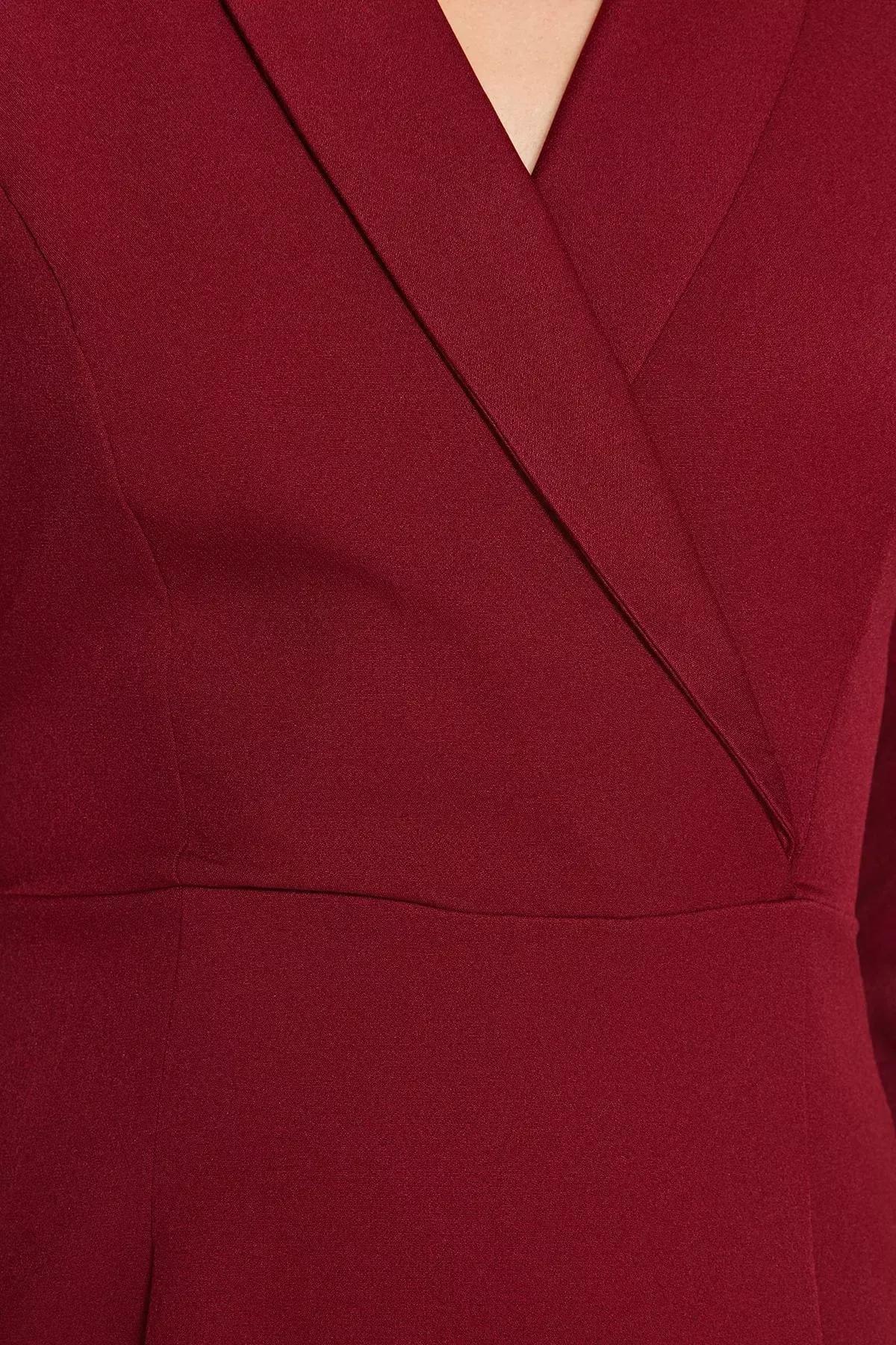 Red Collared Mini Woven Dress, Burgundy, large image number 4