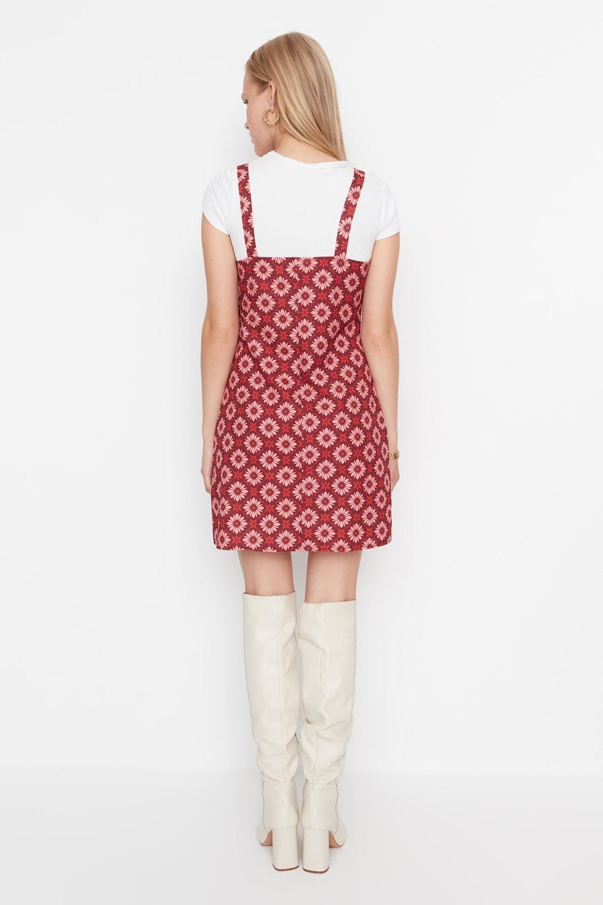 Trendyol - Burgundy Polka Dot Sweetheart Mini Dress