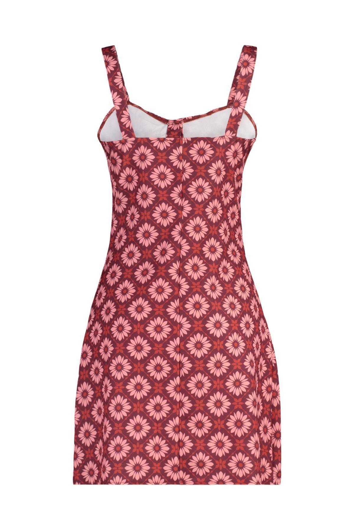 Trendyol - Burgundy Polka Dot Sweetheart Mini Dress