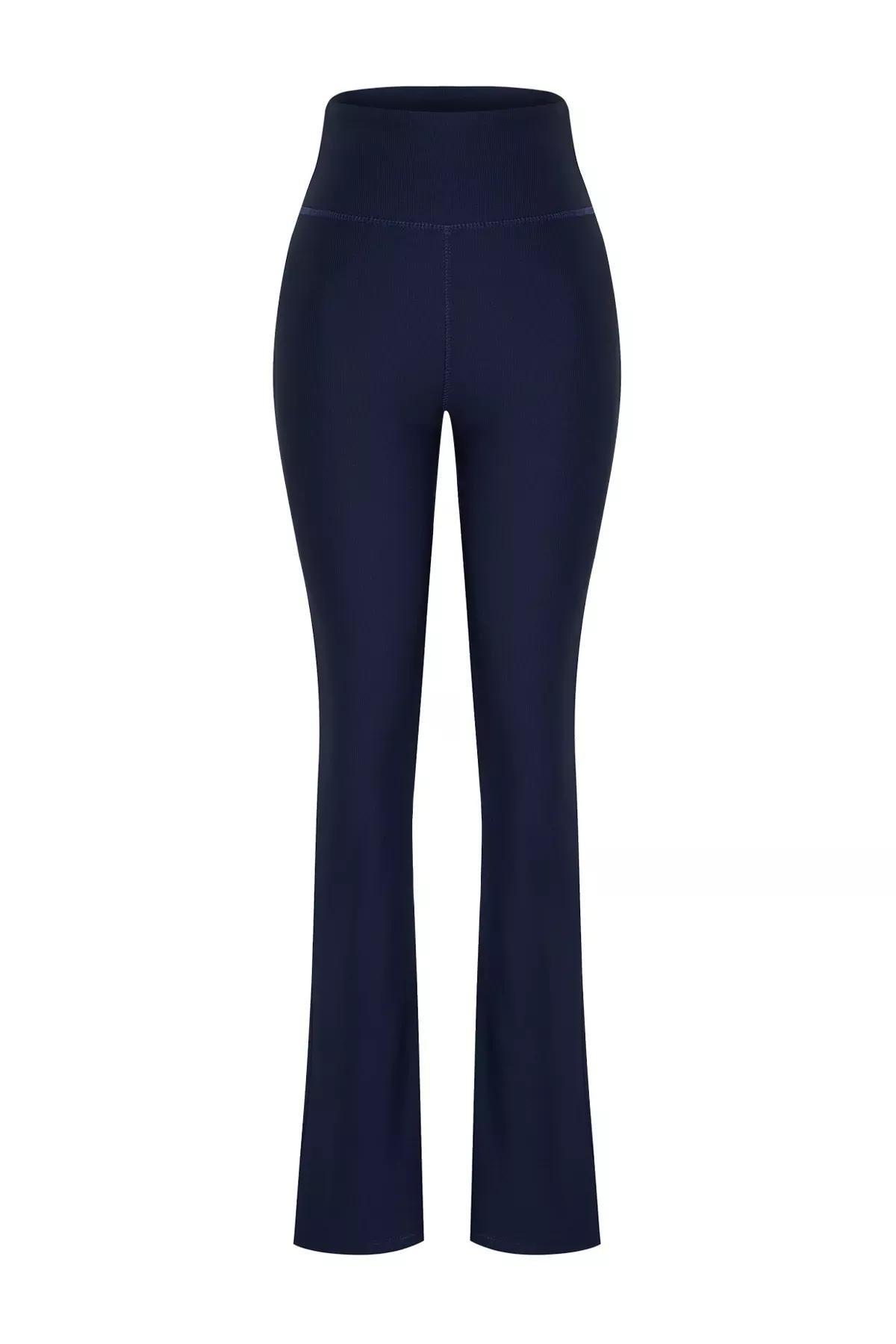 Navy Ribbed Knitted Sports Tights, Dark Navyblue, large image number 5