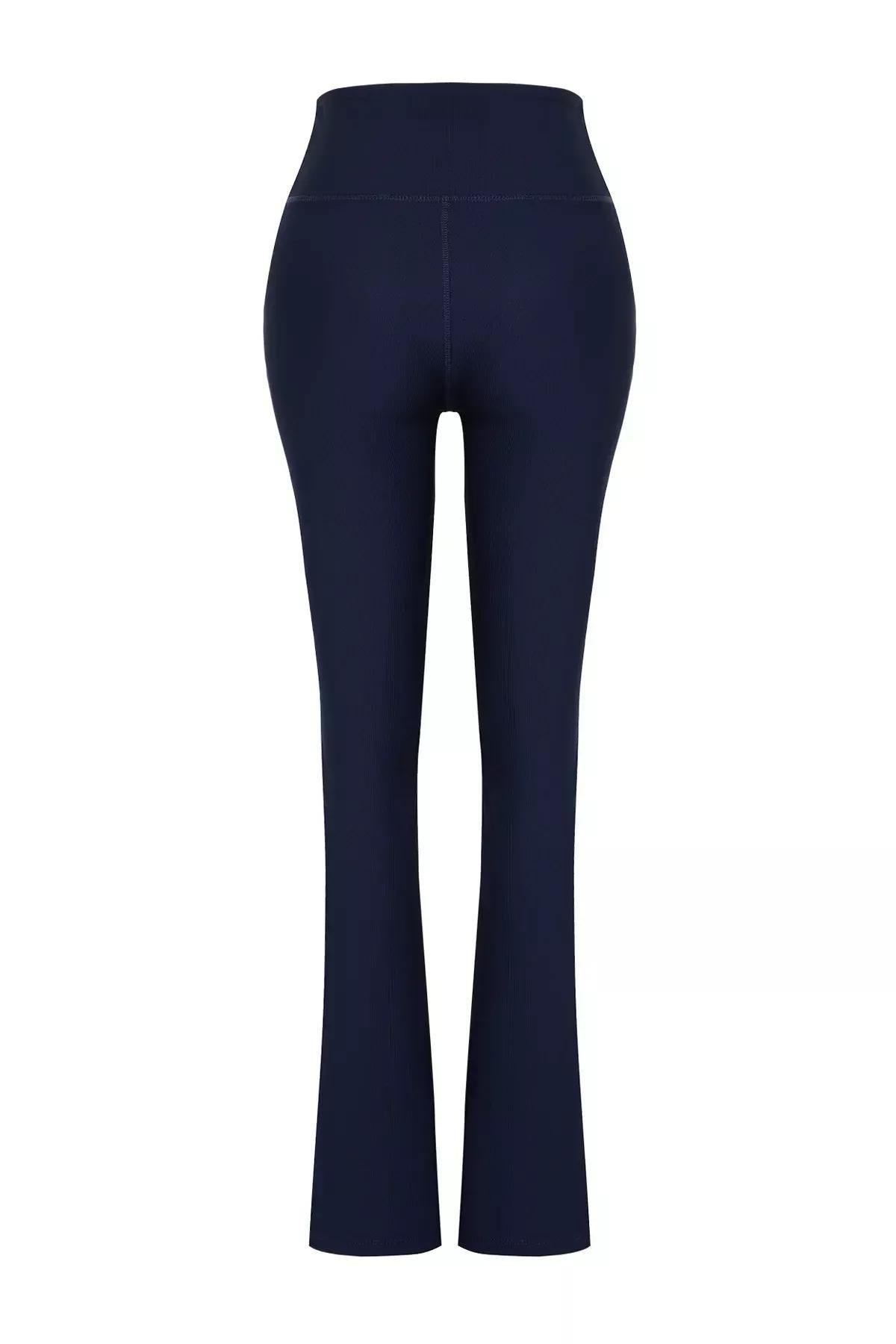 Navy Ribbed Knitted Sports Tights, Dark Navyblue, large image number 6