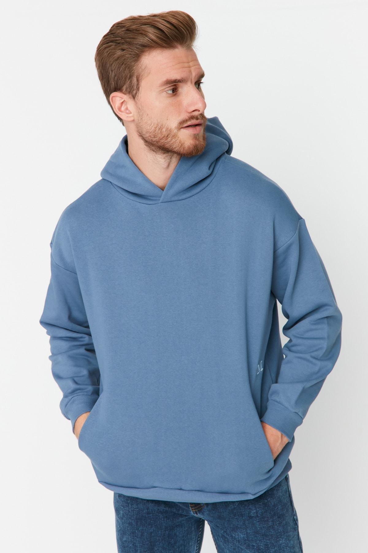Blue Printed Oversize Sweatshirt, , large image number 0