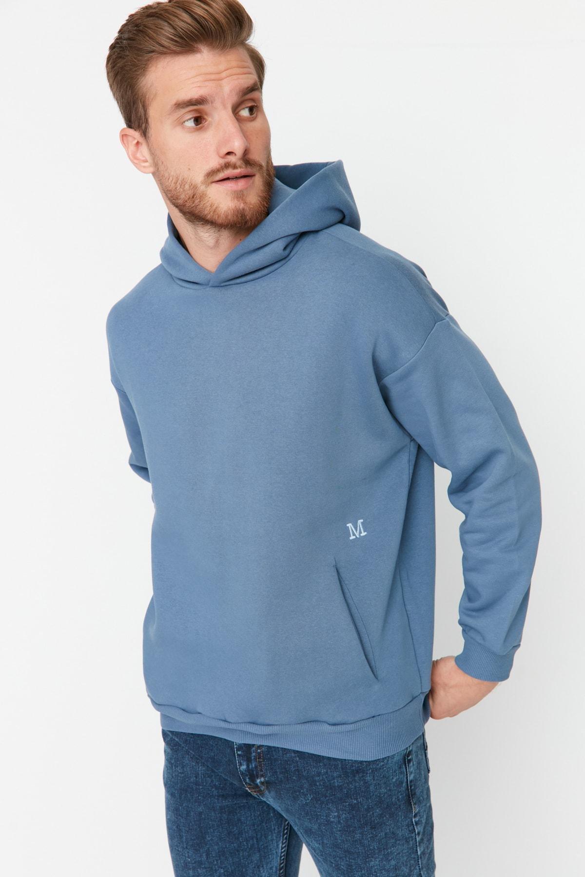 Blue Printed Oversize Sweatshirt, , large image number 1