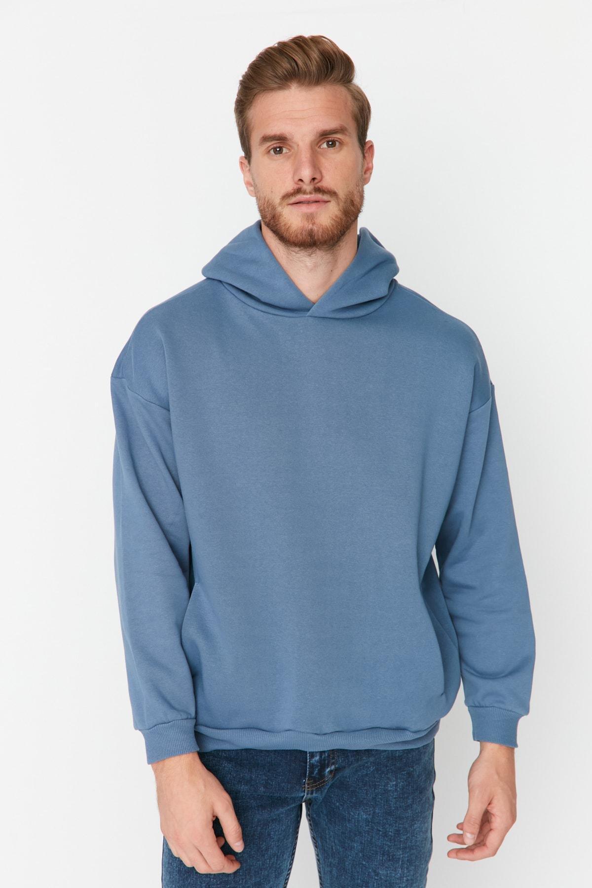 Blue Printed Oversize Sweatshirt, , large image number 4