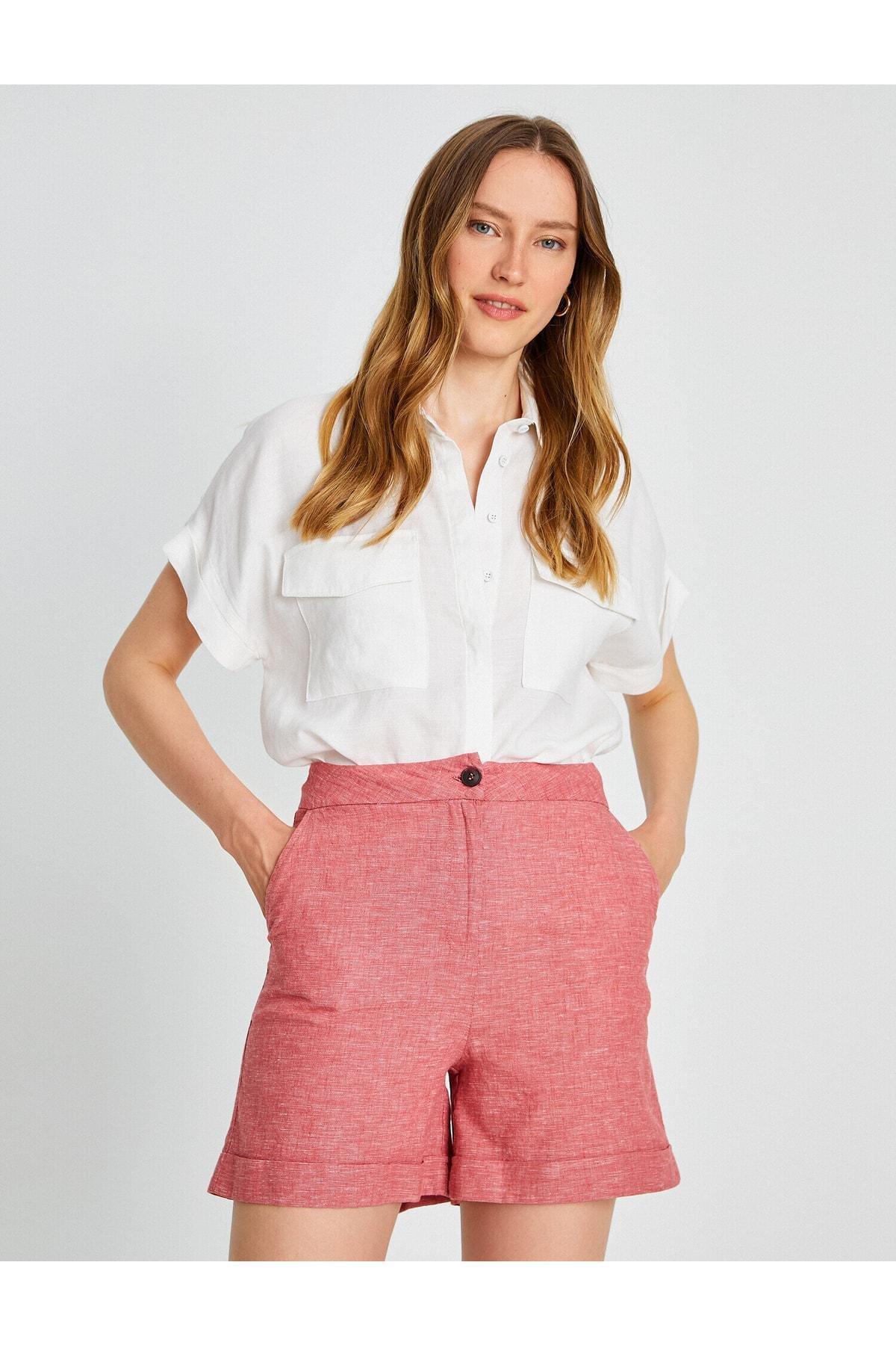 Koton - Red Pockets Linen Shorts