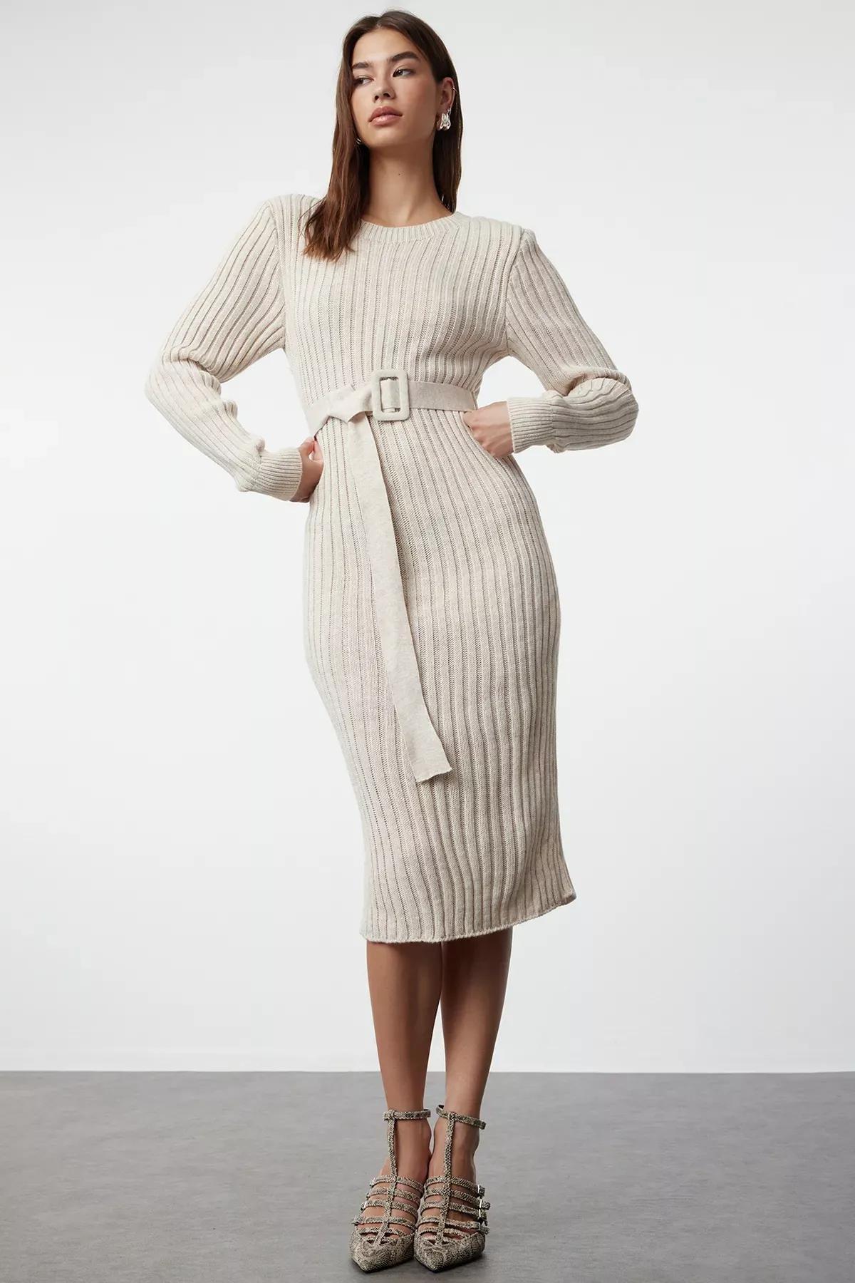 فستان بقصة على شكل حرف A، بيج, Beige, large image number 0
