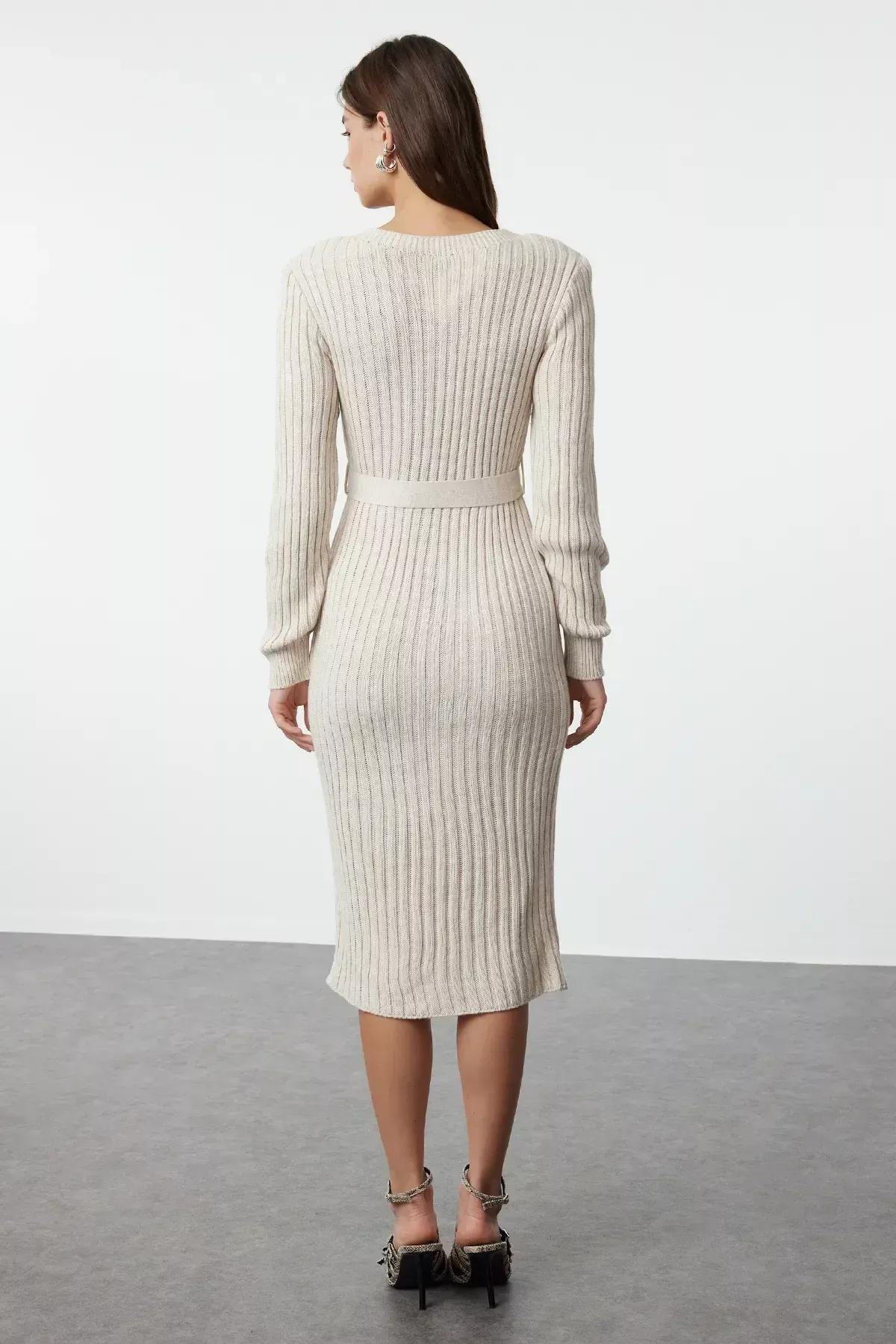 فستان بقصة على شكل حرف A، بيج, Beige, large image number 4