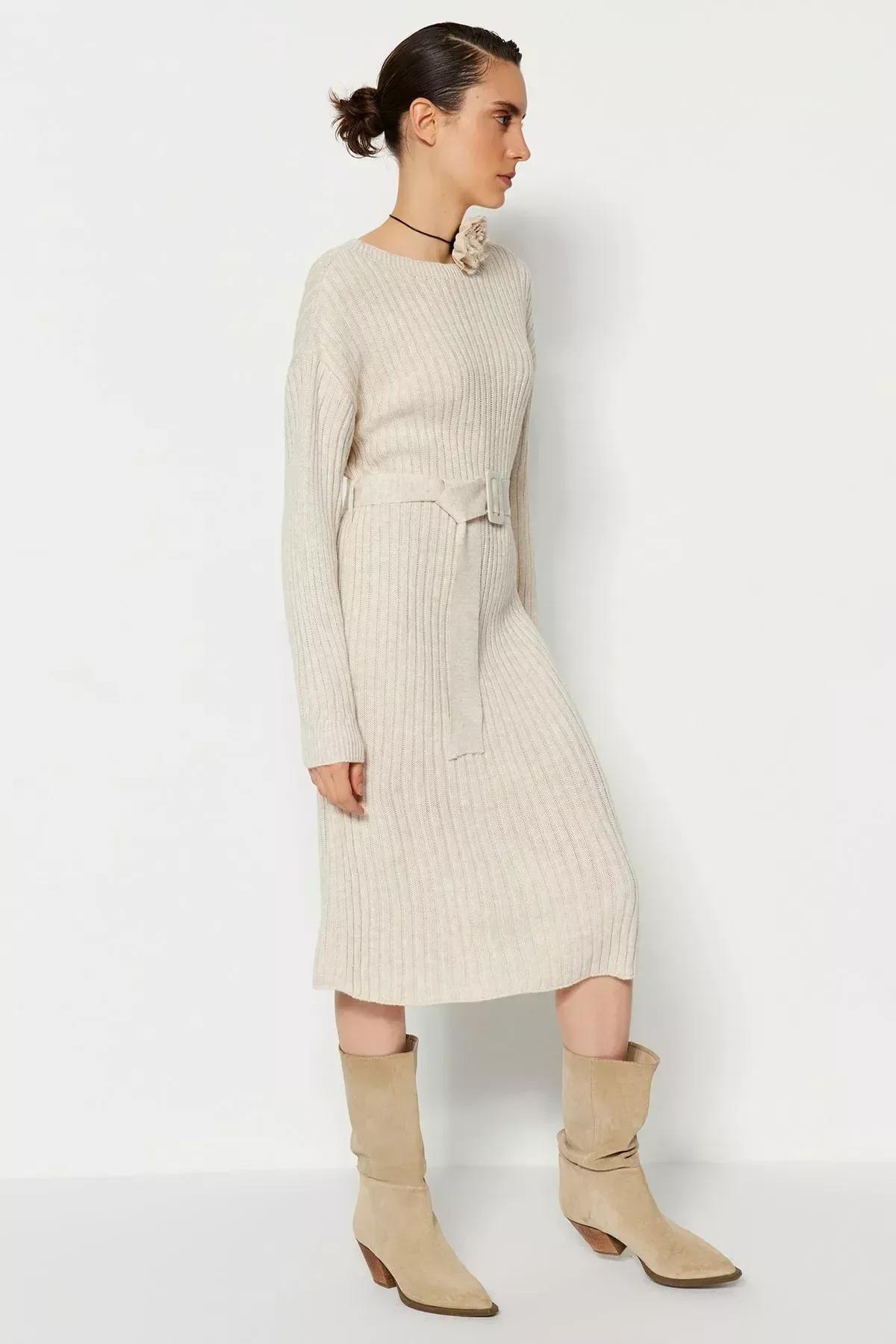 فستان بقصة على شكل حرف A، بيج, Beige, large image number 6