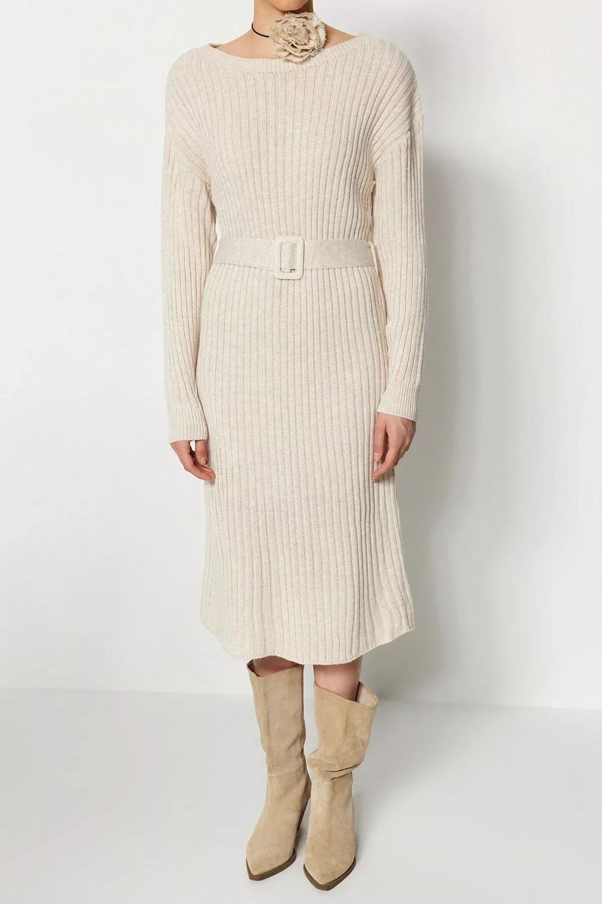 فستان بقصة على شكل حرف A، بيج, Beige, large image number 7