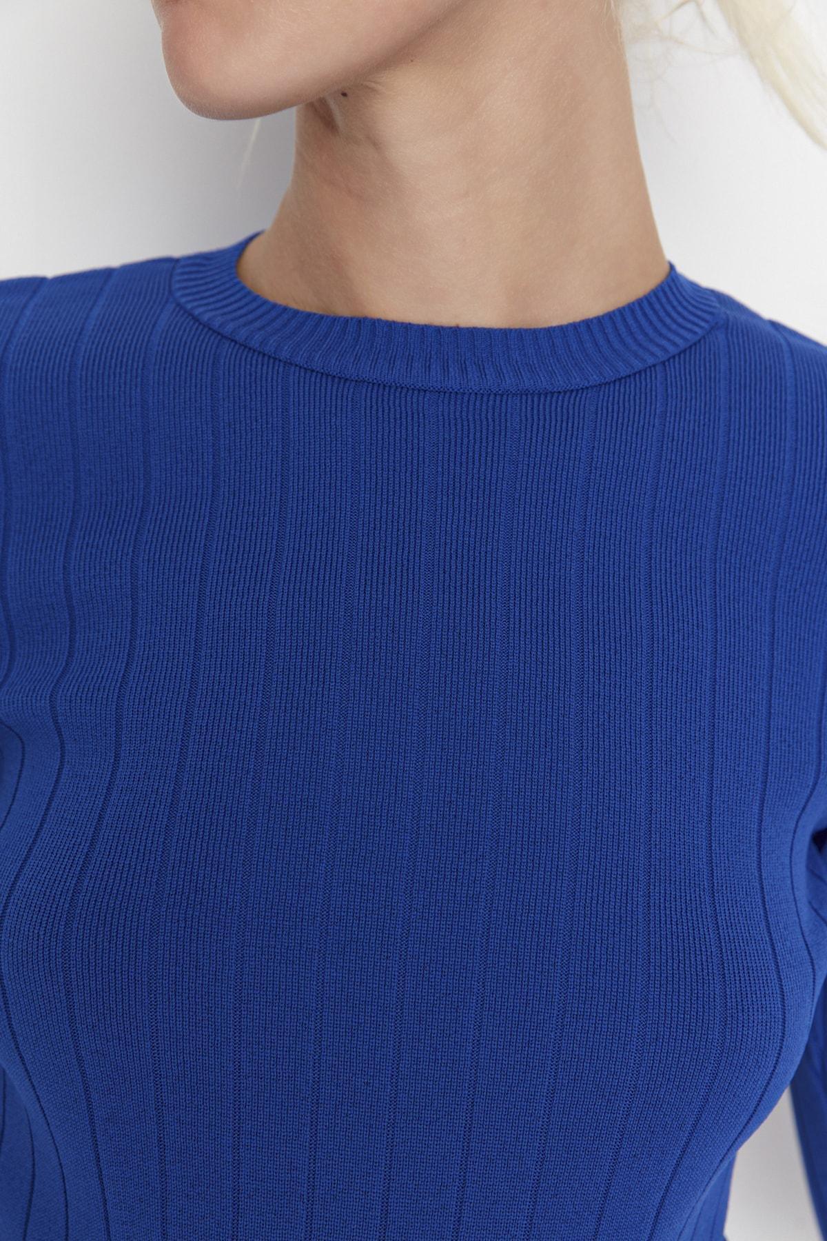 Blue Crew Neck Slim Sweater, , large image number 3