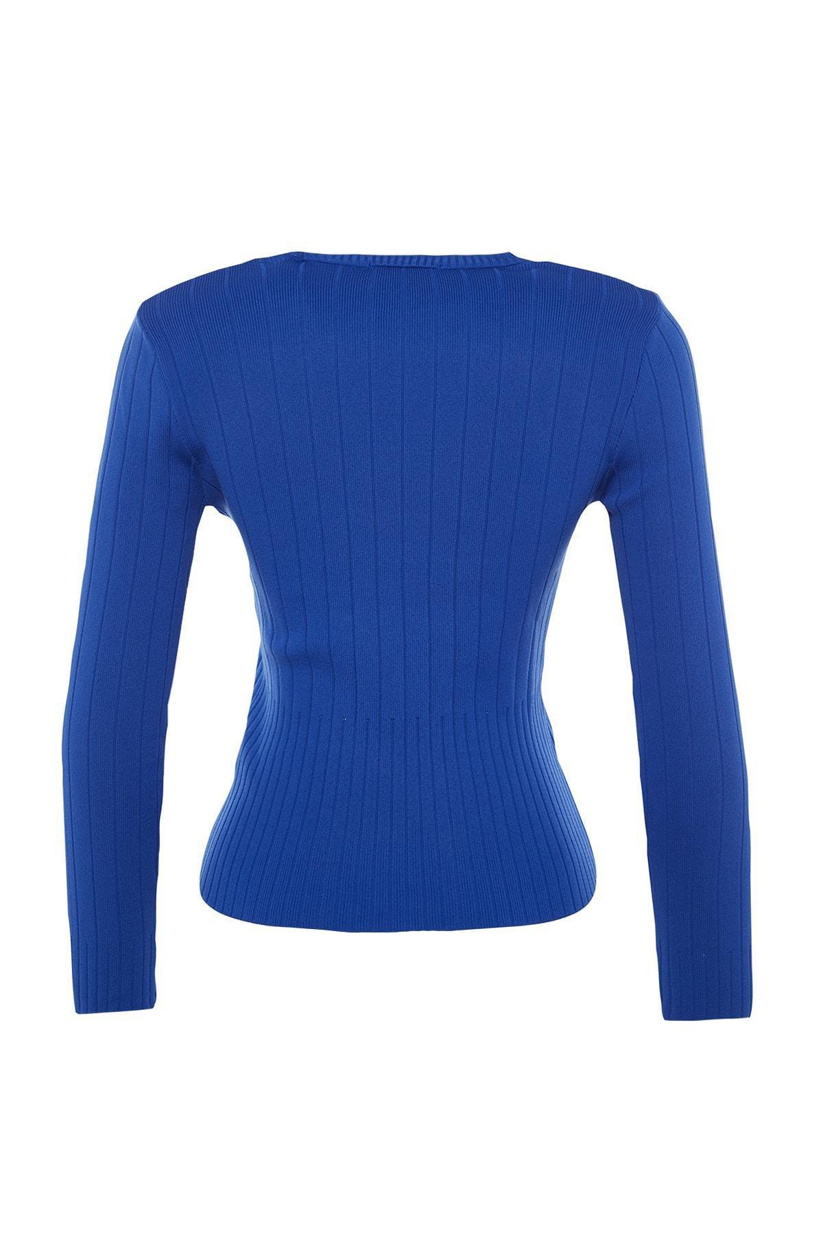 Blue Crew Neck Slim Sweater, , large image number 6