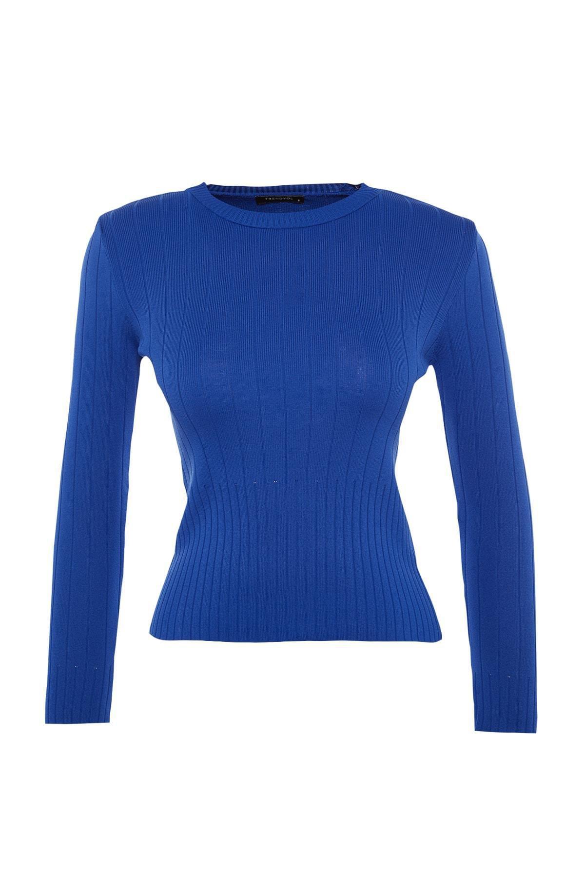 Blue Crew Neck Slim Sweater, , large image number 7