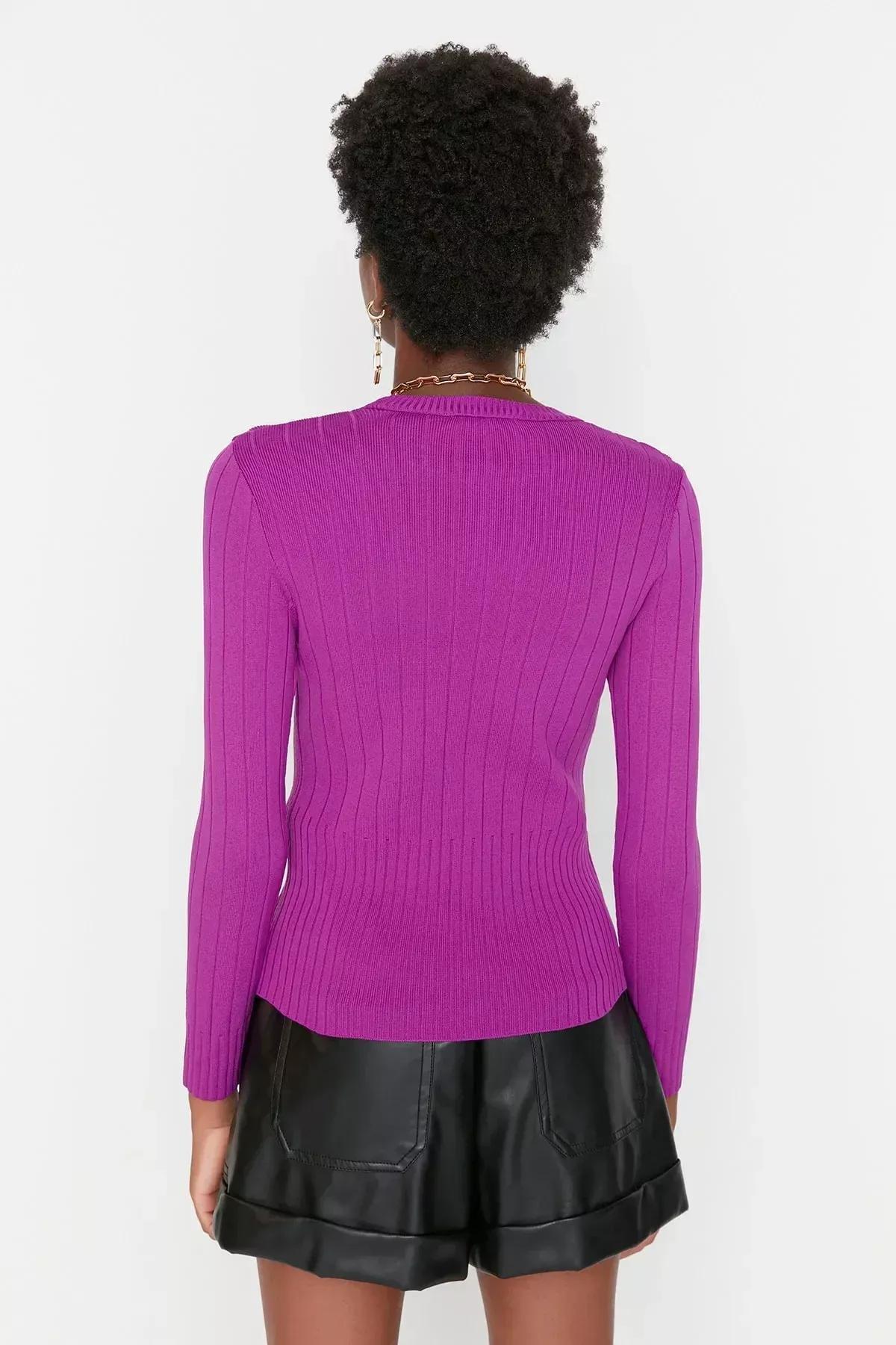 Purple Slim Crew Neck Sweater, Purple, large image number 2