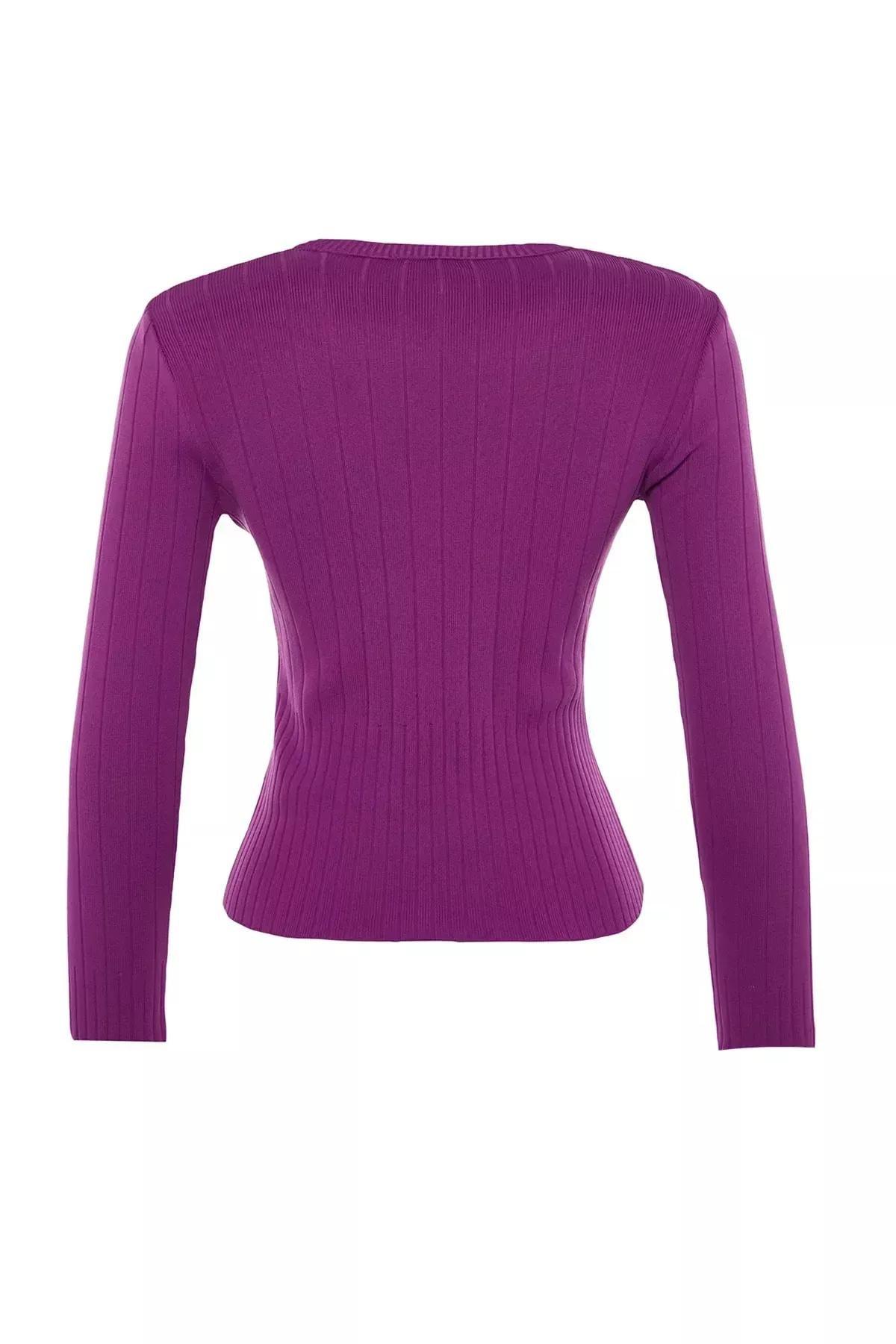 Purple Slim Crew Neck Sweater, Purple, large image number 5