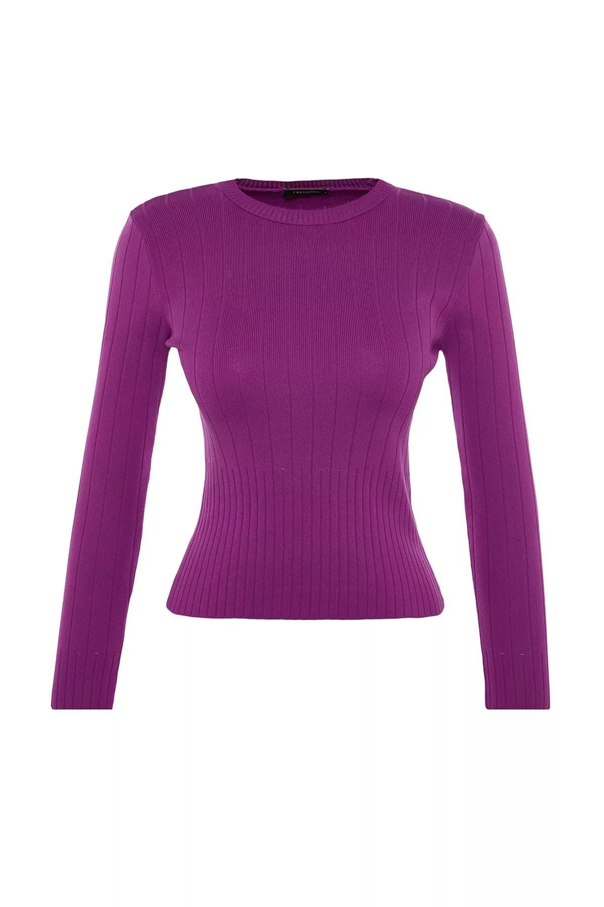 Purple Slim Crew Neck Sweater, Purple, large image number 6