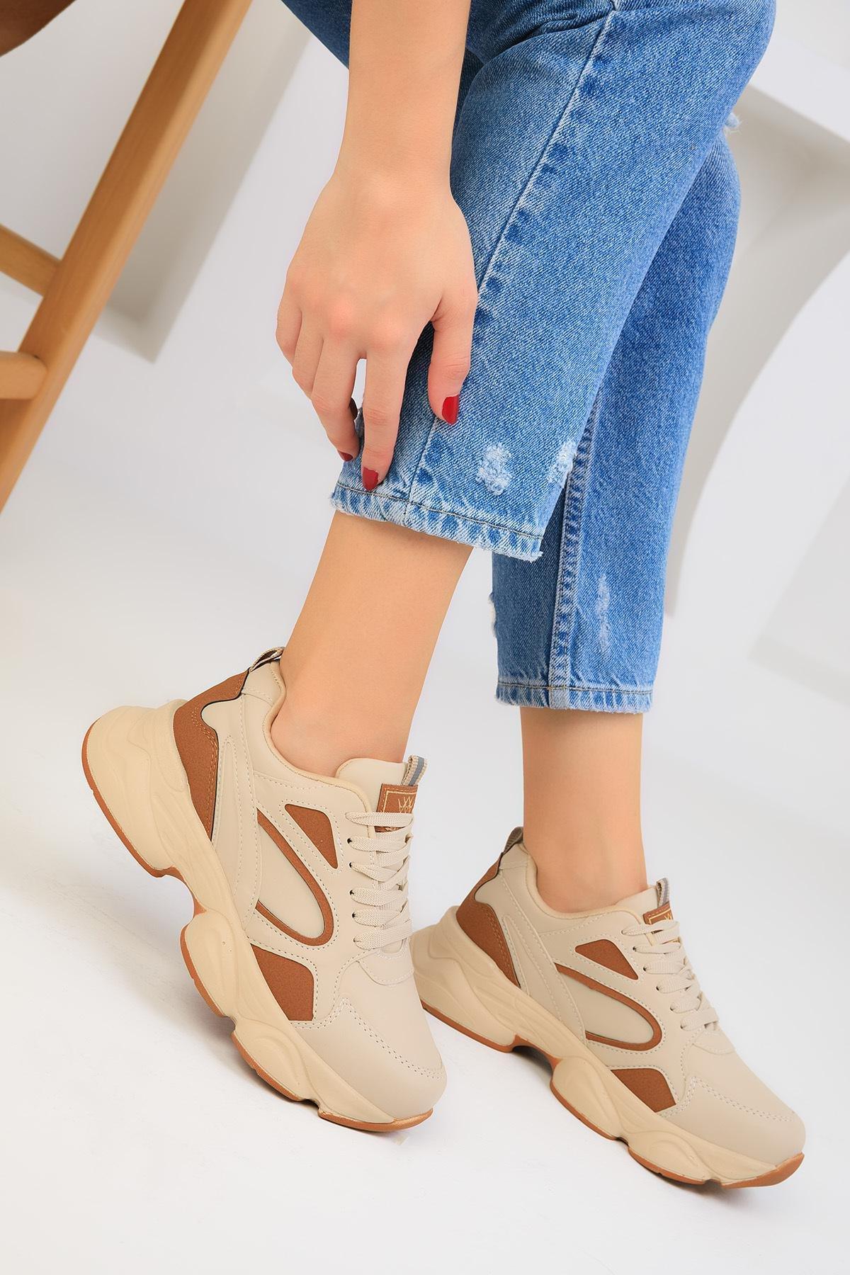 Beige Lace-Up Sneakers, C101_4443, large image number 0