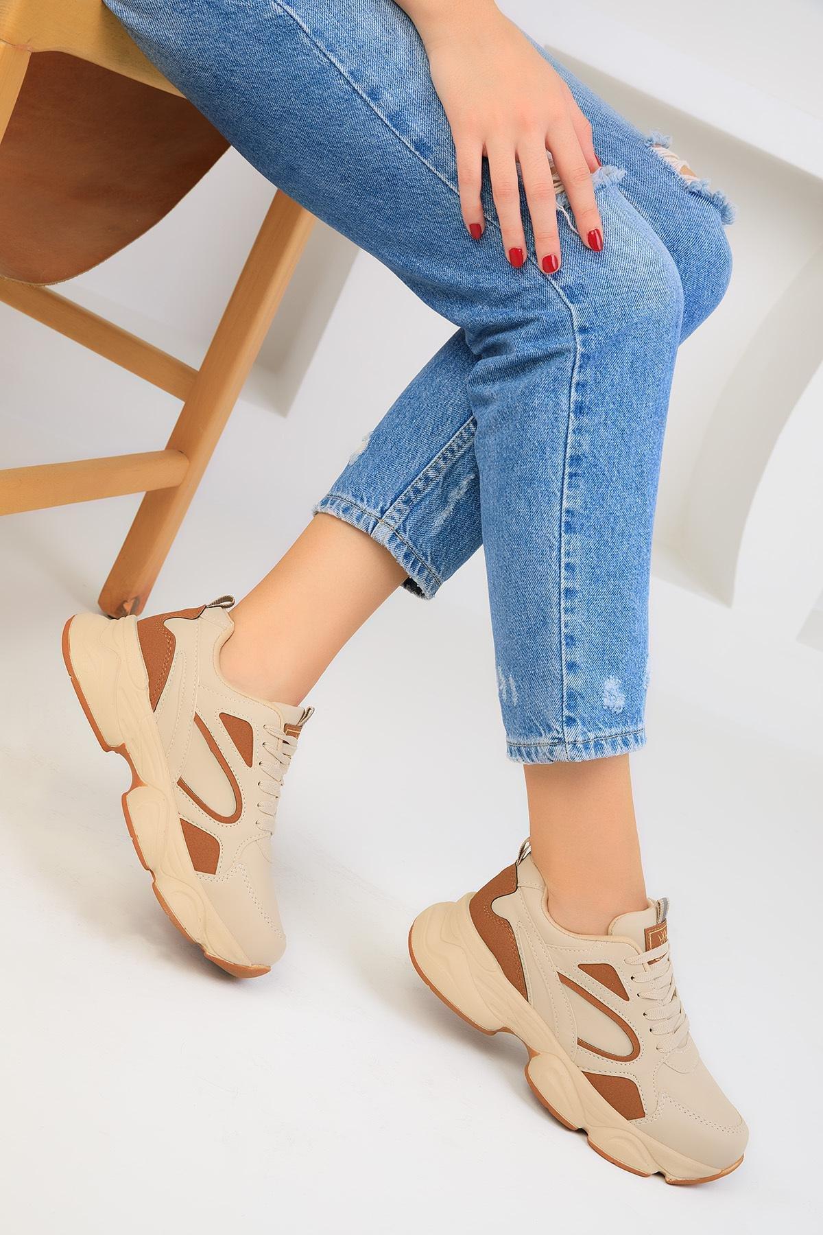 Beige Lace-Up Sneakers, C101_4443, large image number 1