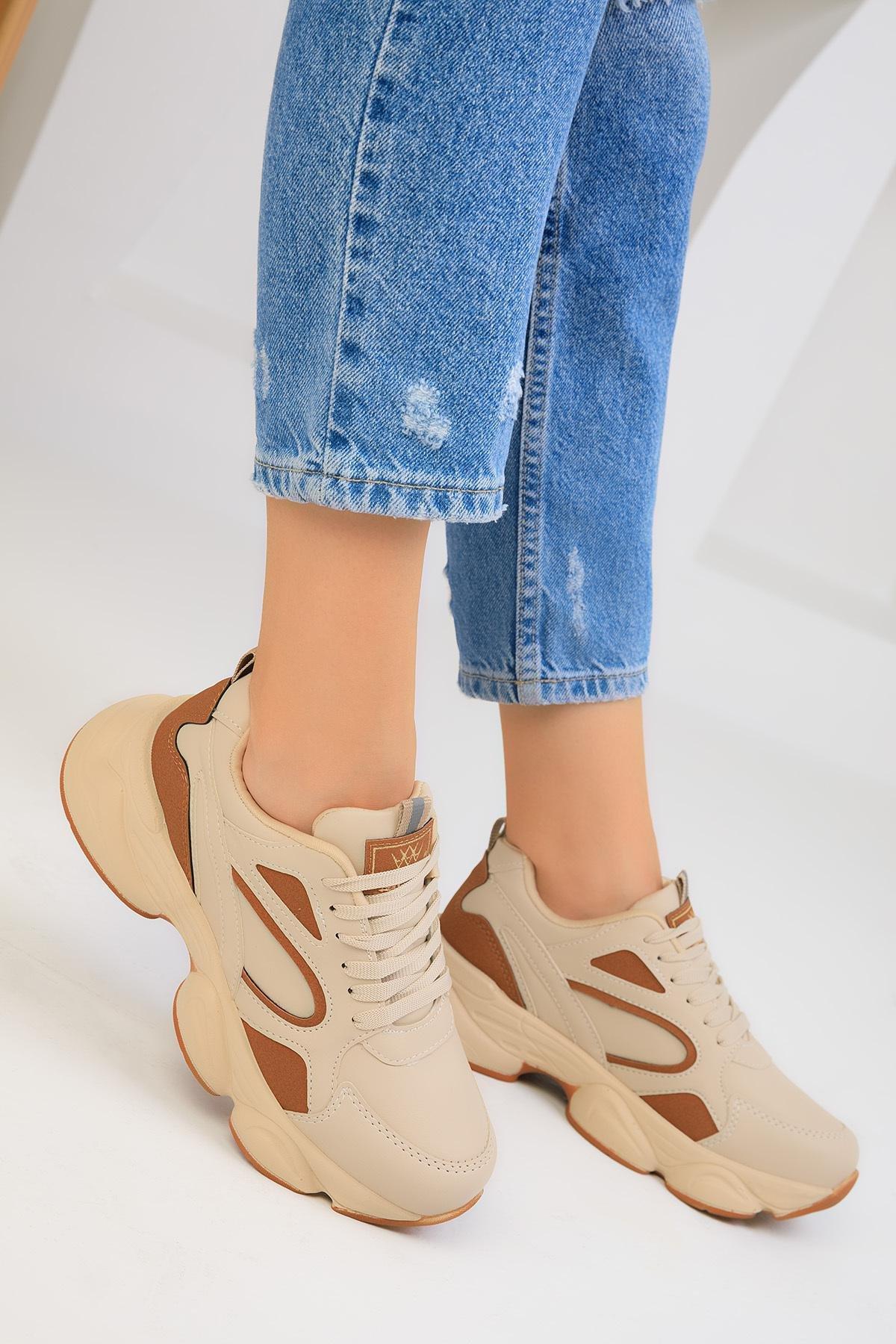 Beige Lace-Up Sneakers, C101_4443, large image number 3