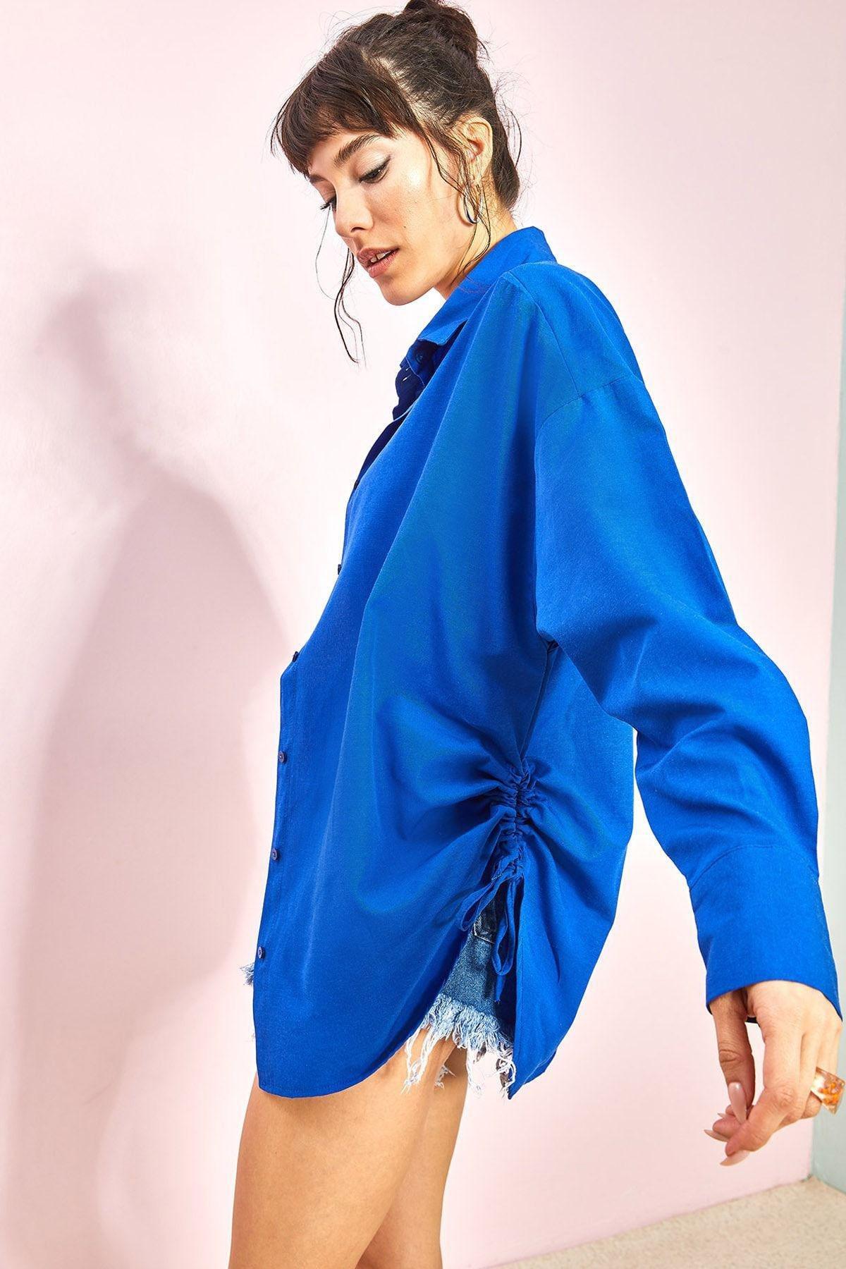 Blue Side Gathered Shirt, Sax, large image number 2