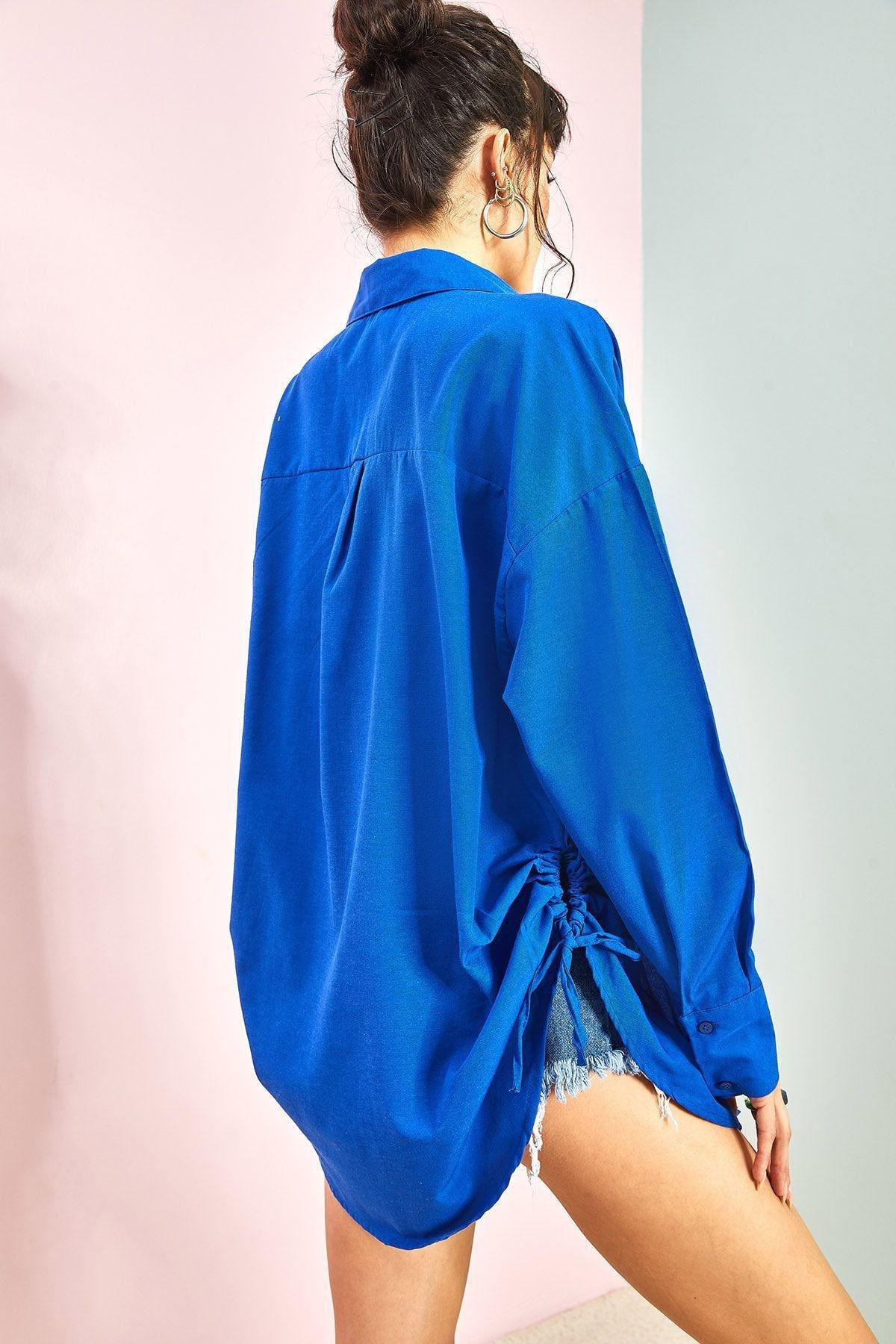 Blue Side Gathered Shirt, Sax, large image number 6